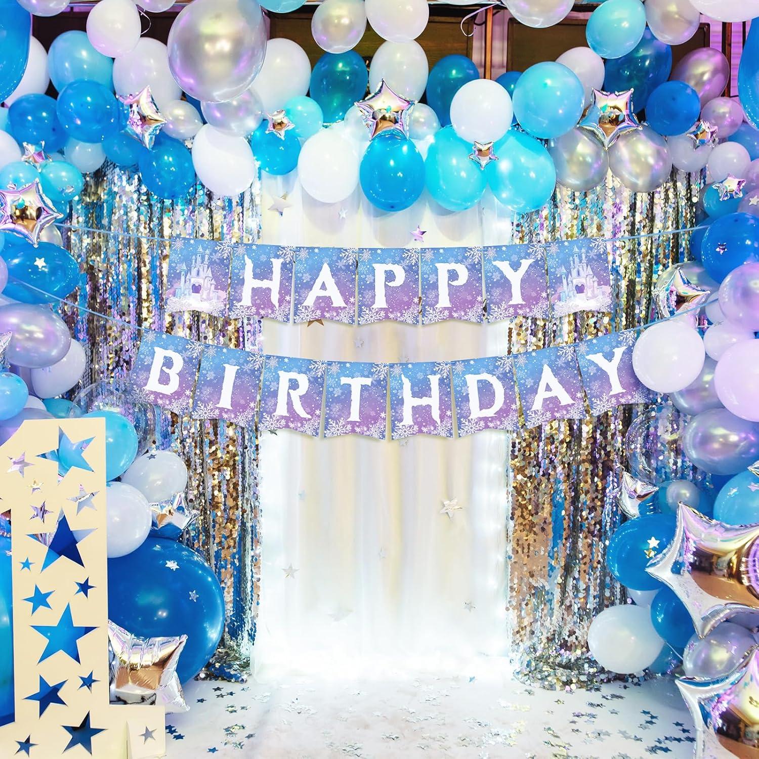 Banner de Cumpleaños Congelado OTTPOOM - 15 Tarjetas Copos de Nieve