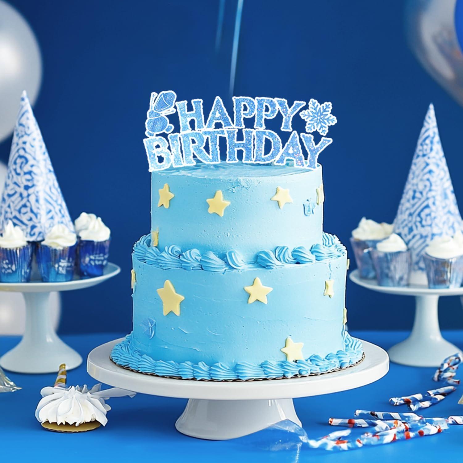 1pcs ice Birthday Cake Topper,Snowflake Party Decoration for Pick Fabulous Cake Topper Frozen Party cake Supplies