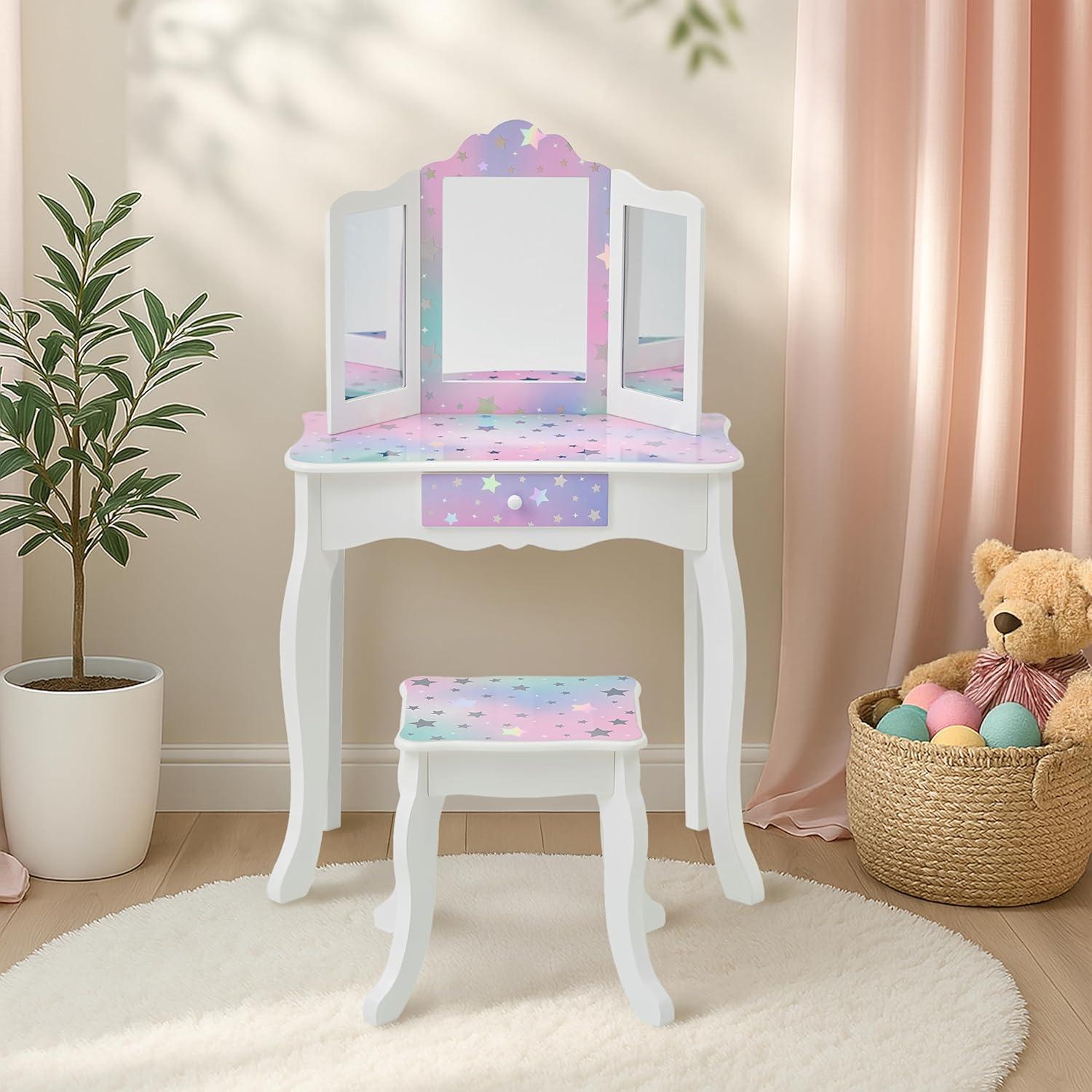 Conjunto de Tocador Teamson Kids Blanco con Espejo y Taburete