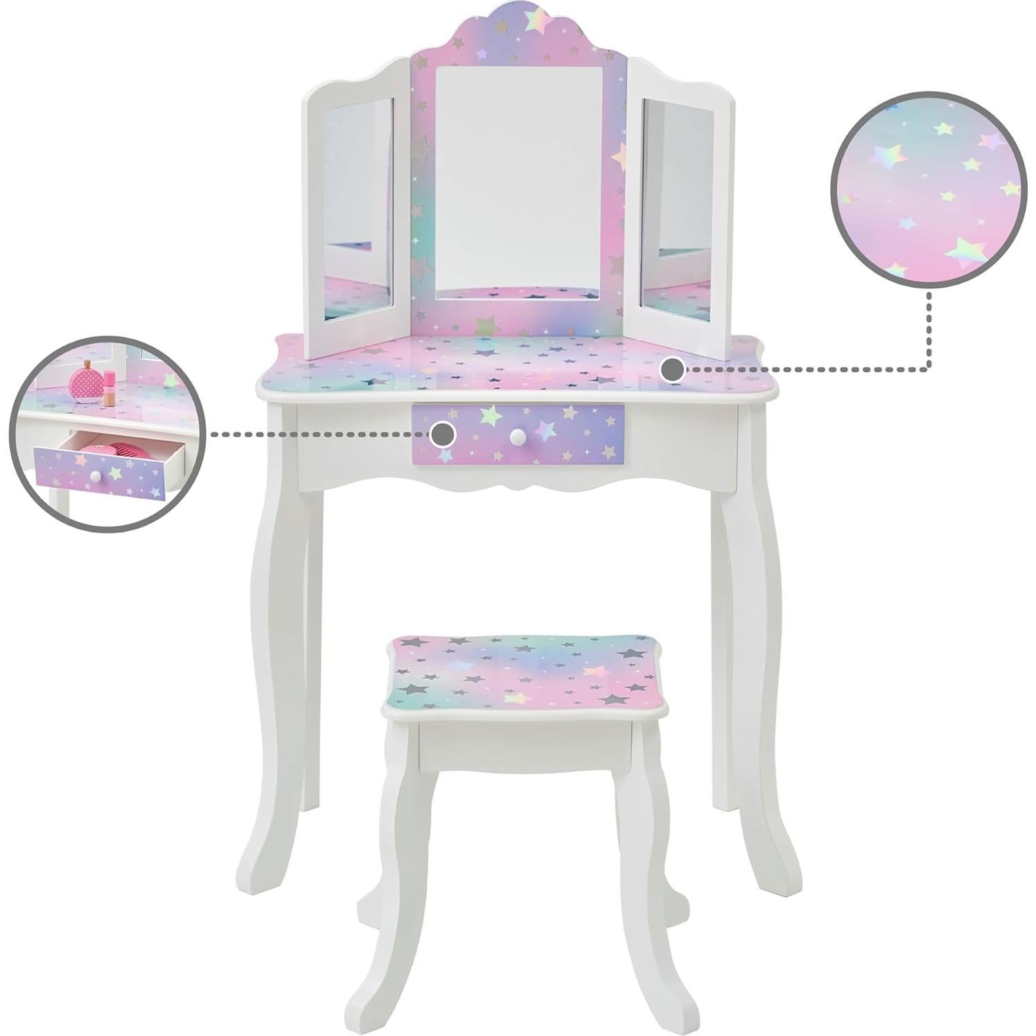 Conjunto de Tocador Teamson Kids Blanco con Espejo y Taburete