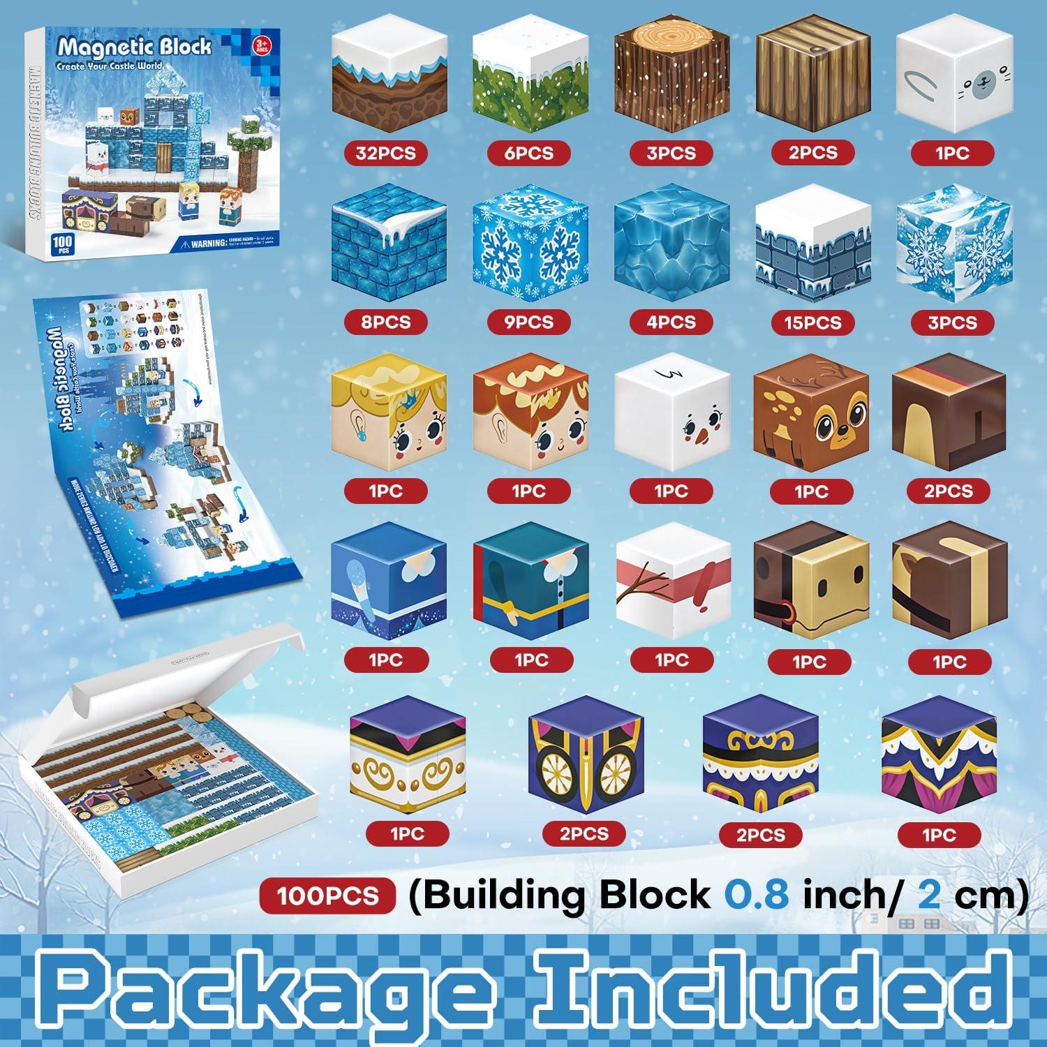 100 Piezas Bloques Magnéticos Kryzomat para Niños 3-12 Años