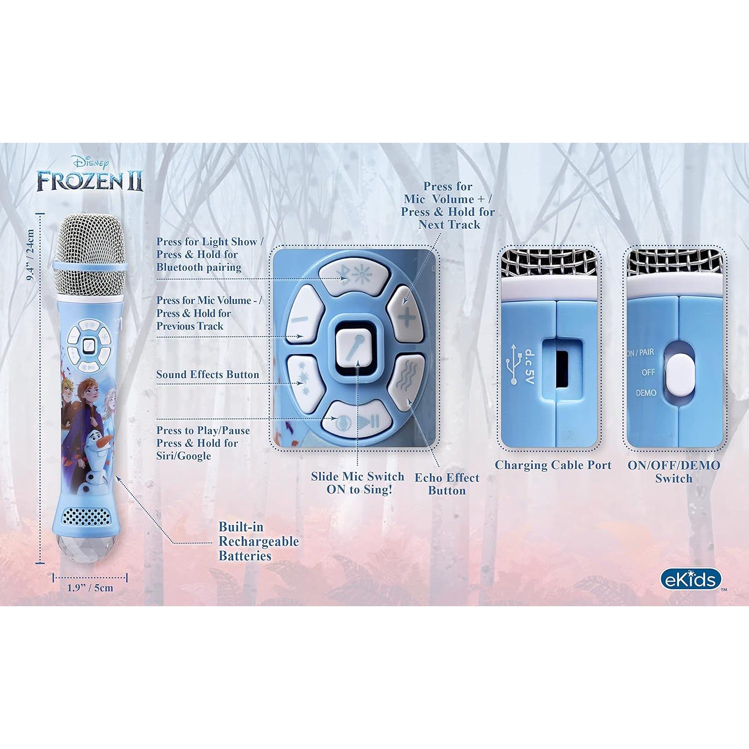 Micrófono de Karaoke Bluetooth eKids Frozen 2 con Luces LED