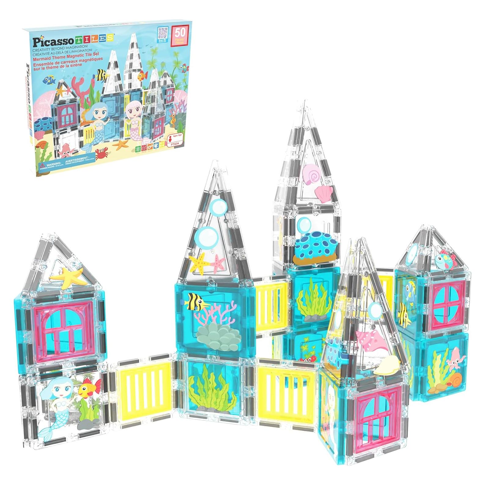 PicassoTiles 50 Piezas Azulejos Magnéticos Sirena Juguete STEM