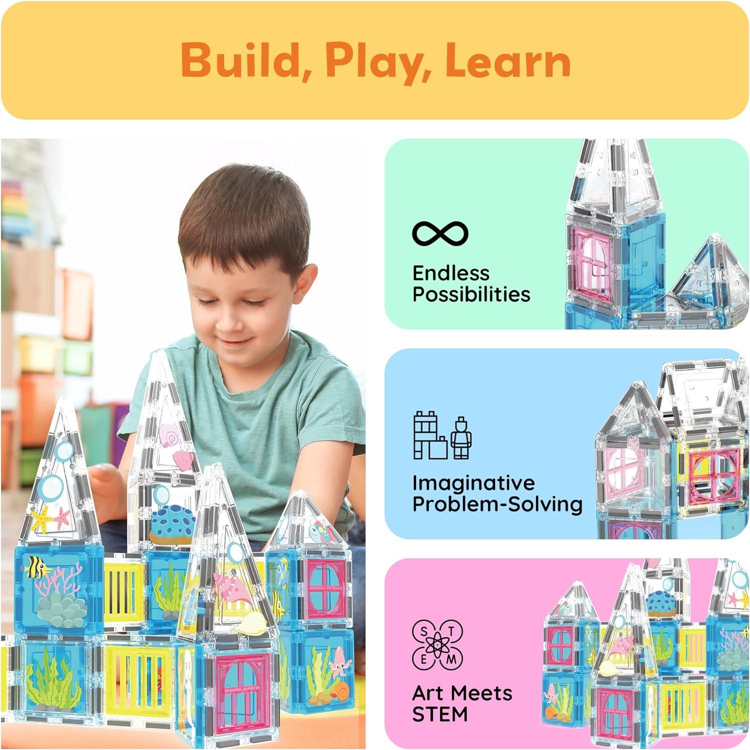 PicassoTiles 50 Piezas Azulejos Magnéticos Sirena Juguete STEM