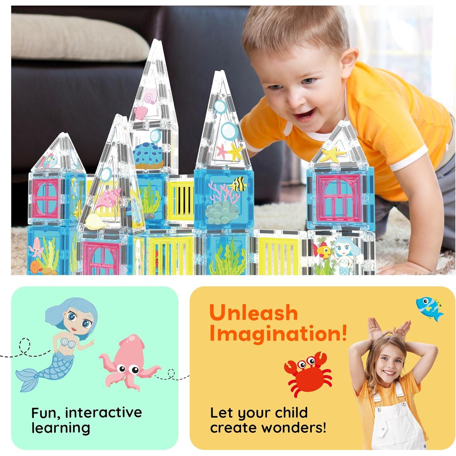 PicassoTiles 50 Piezas Azulejos Magnéticos Sirena Juguete STEM