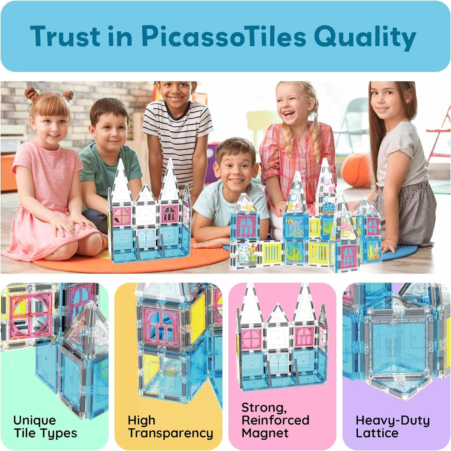 PicassoTiles 50 Piezas Azulejos Magnéticos Sirena Juguete STEM