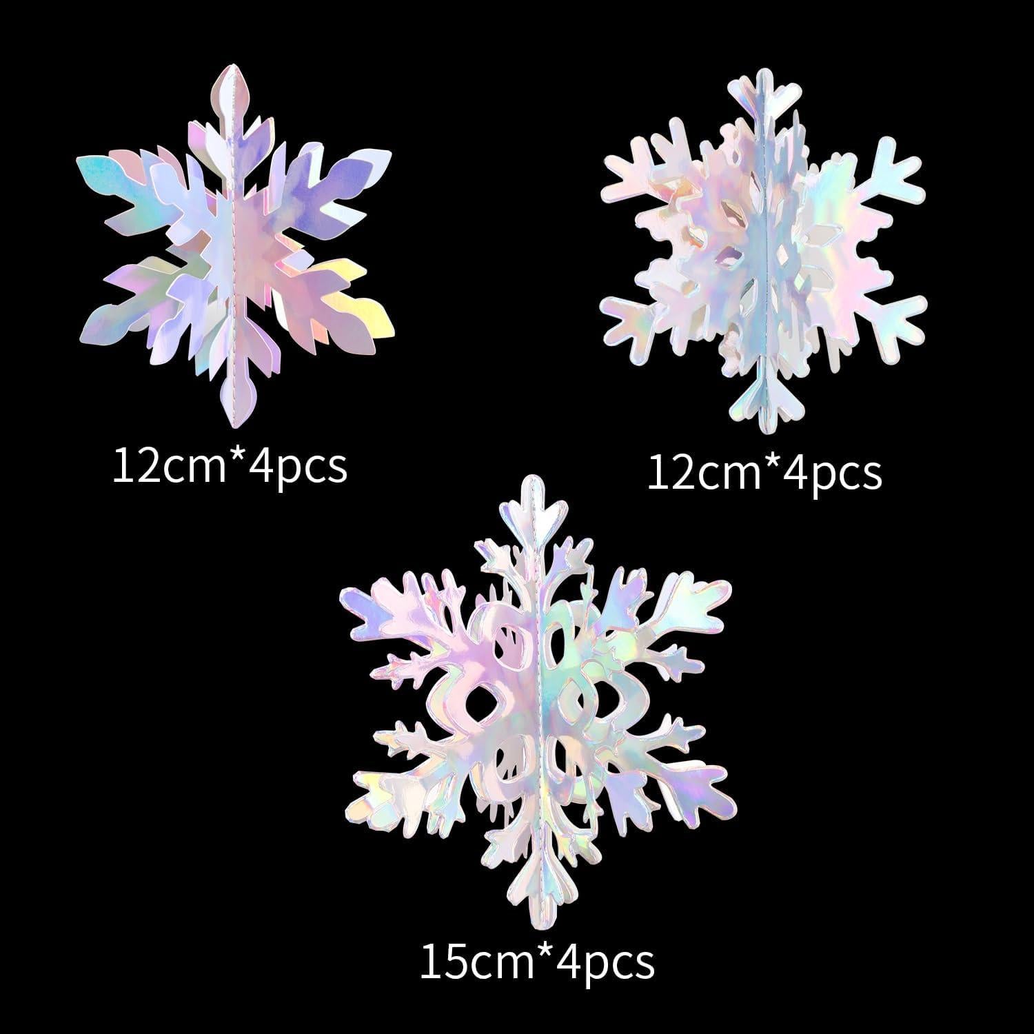 Guirnalda de Copos de Nieve Holográficos 12 Piezas 3D Hugtmr