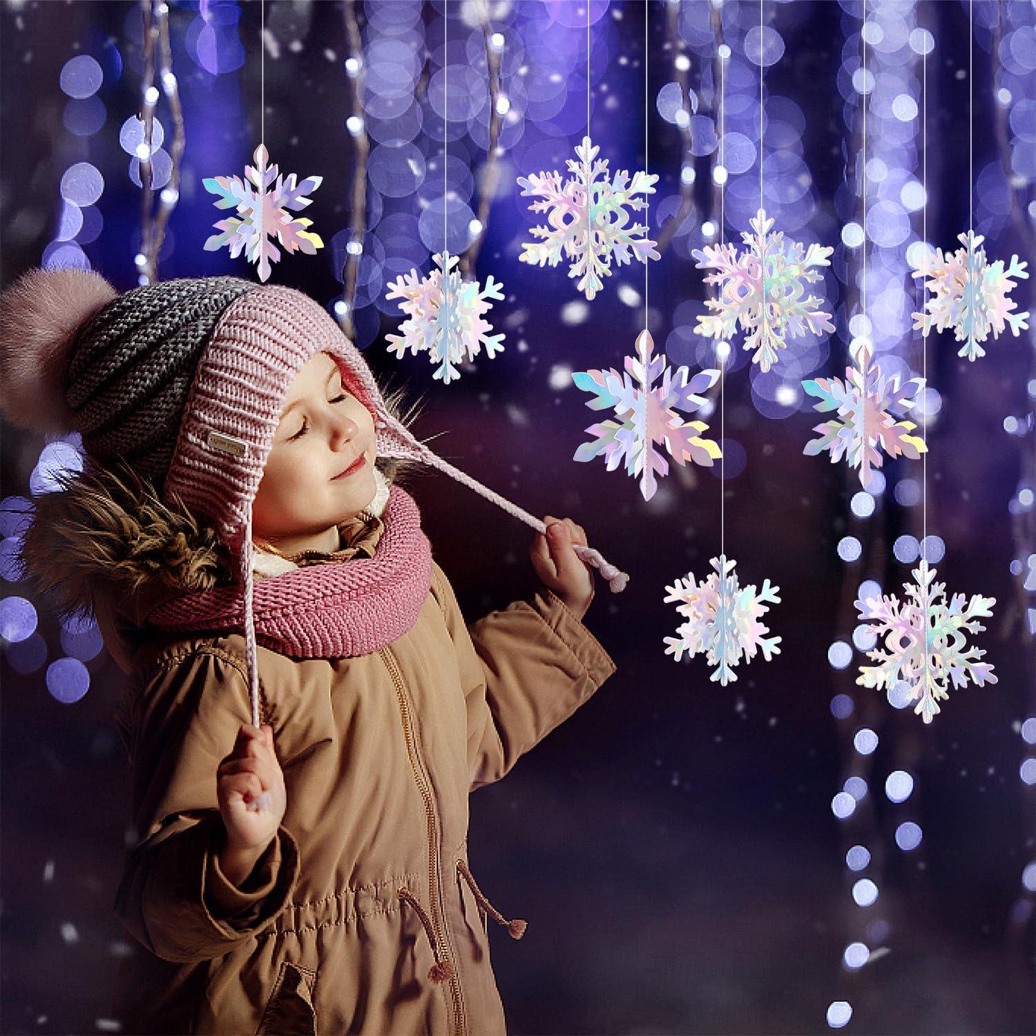 Guirnalda de Copos de Nieve Holográficos 12 Piezas 3D Hugtmr