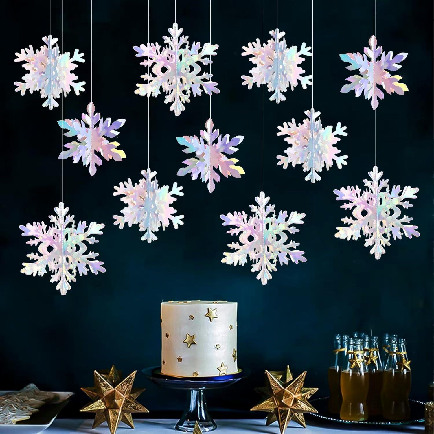 Guirnalda de Copos de Nieve Holográficos 12 Piezas 3D Hugtmr