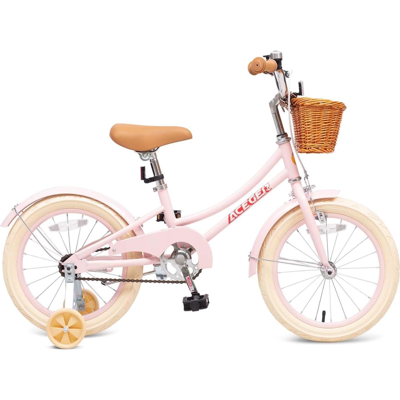 ACEGER Girls Bike with Basket, Kids Bicycle for 3-13 Years, Included Coaster Brake & Caliper Brake, 14 16 18 Inch with Training Wheels, 20 24 26 Inch with Kickstand but no Training Wheels