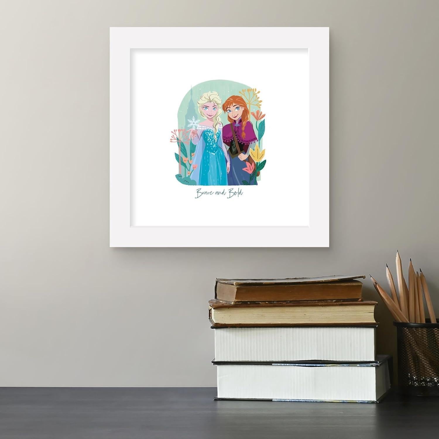 Trends International Gallery Pops Disney Frozen - Brave and Bold Elsa and Anna Wall Art Wall Poster, 12" x 12", White Frame Version