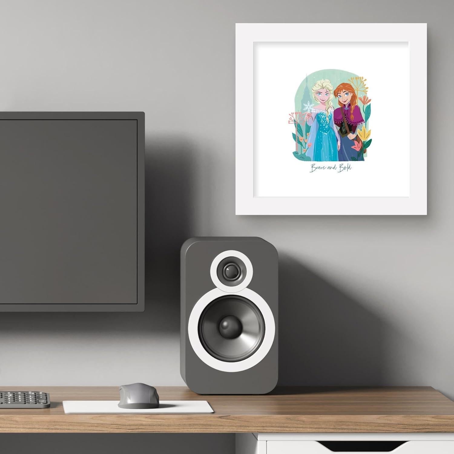 Trends International Gallery Pops Disney Frozen - Brave and Bold Elsa and Anna Wall Art Wall Poster, 12" x 12", White Frame Version