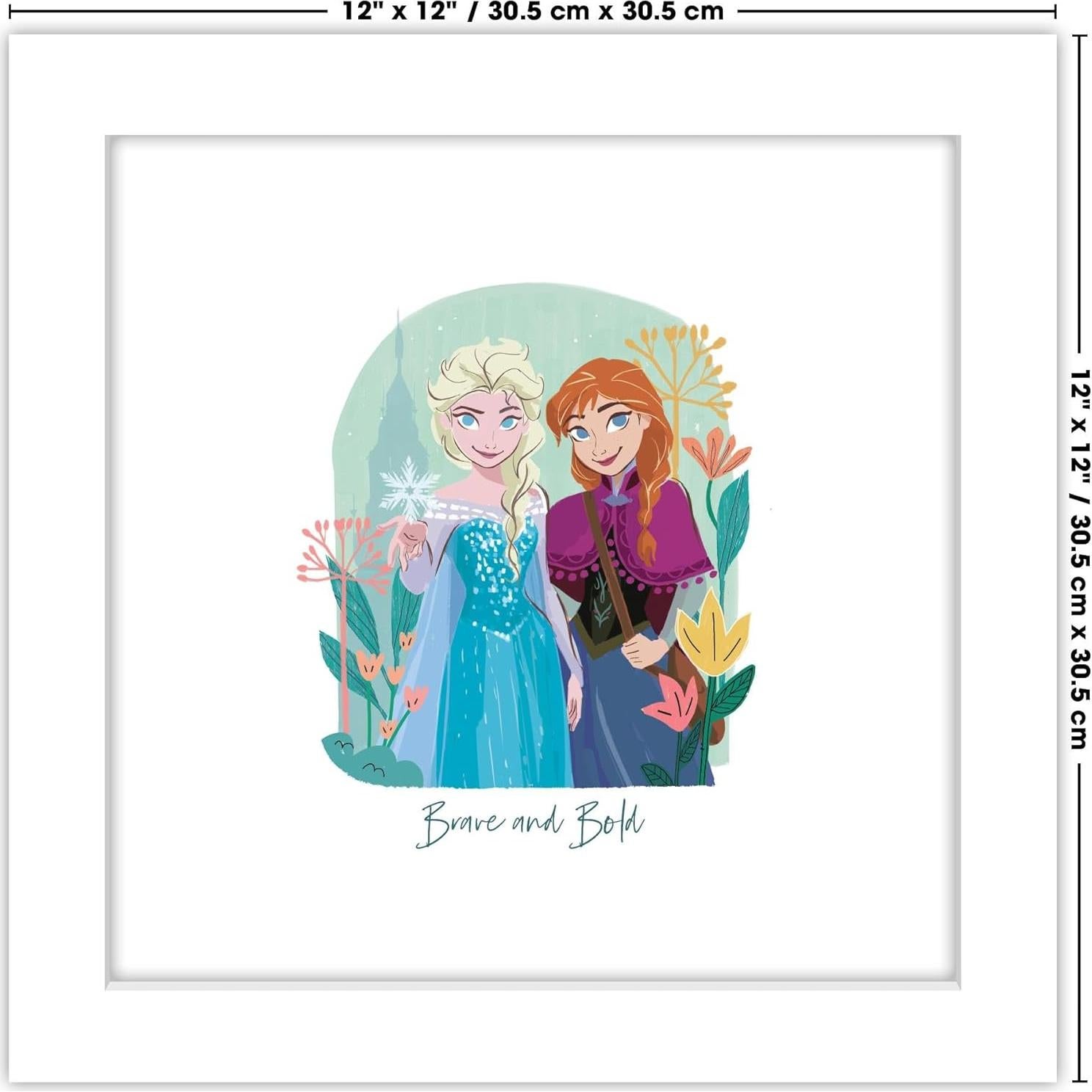 Trends International Gallery Pops Disney Frozen - Brave and Bold Elsa and Anna Wall Art Wall Poster, 12" x 12", White Frame Version