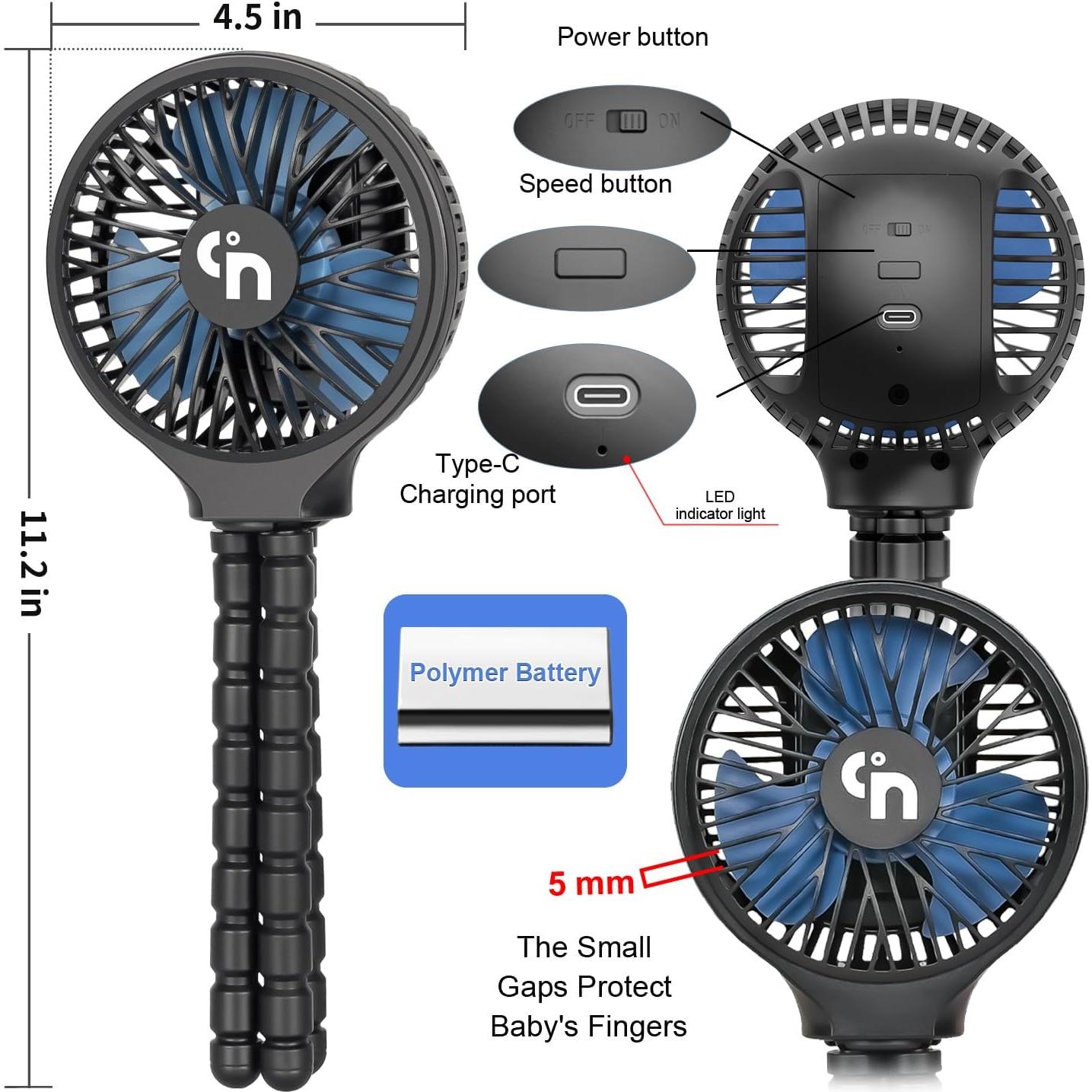 Ventilador Portátil WiHoo SF01 para Bebés 360° Rotación USB