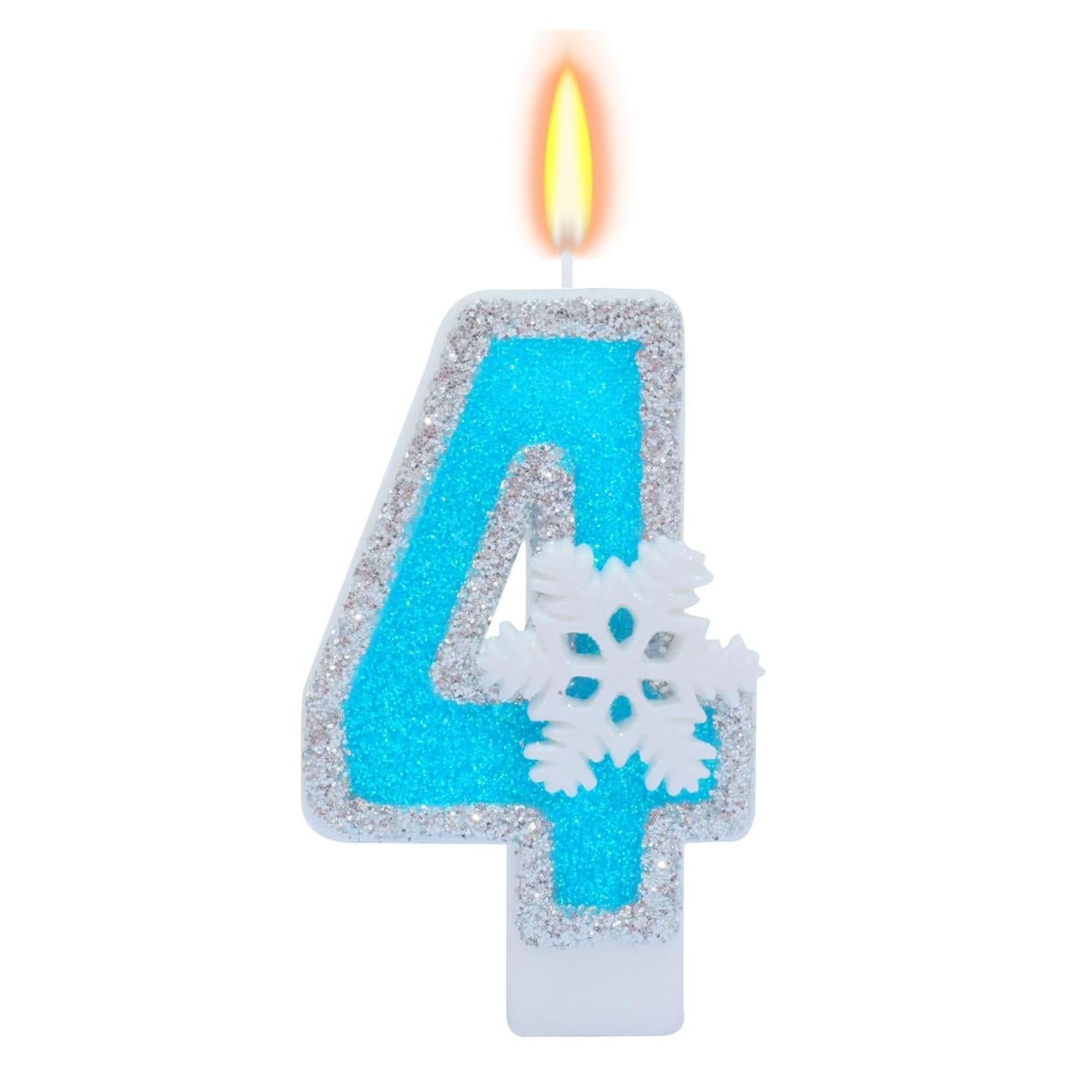 Vela de Cumpleaños Azul con Copos de Nieve - Número 4 - 7.62 cm
