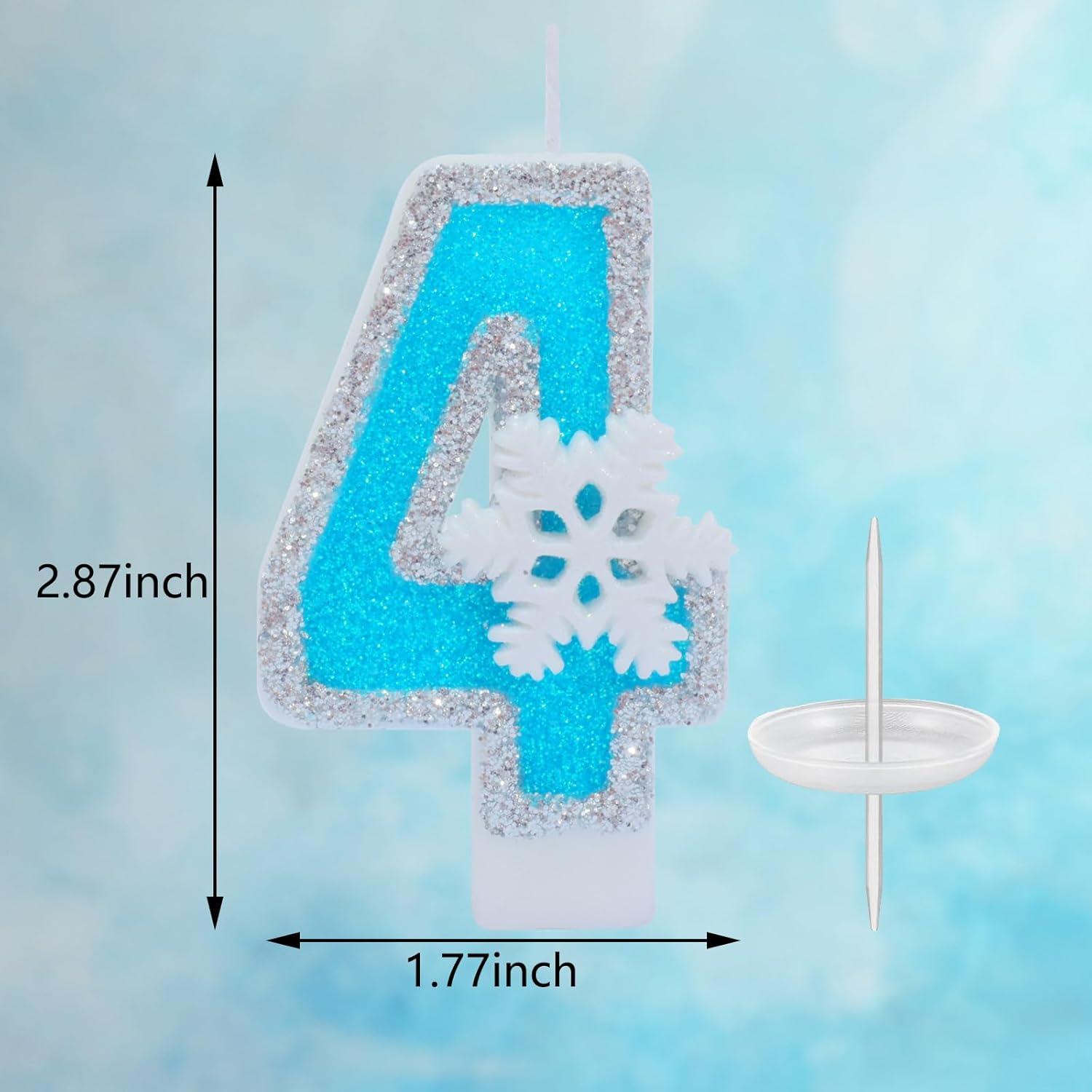 Vela de Cumpleaños Azul con Copos de Nieve - Número 4 - 7.62 cm