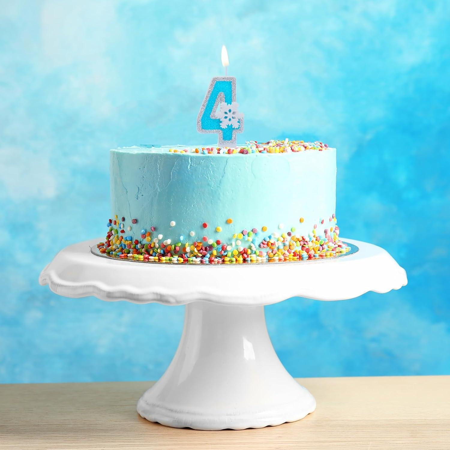 Vela de Cumpleaños Azul con Copos de Nieve - Número 4 - 7.62 cm