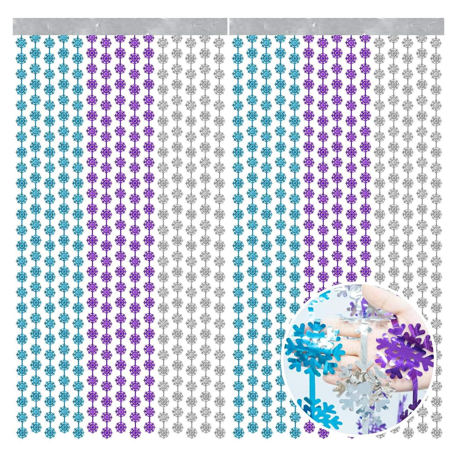 Cortinas de Flecos de Papel de Aluminio Lecheme 100x200 cm 2 Pcs Copos de Nieve