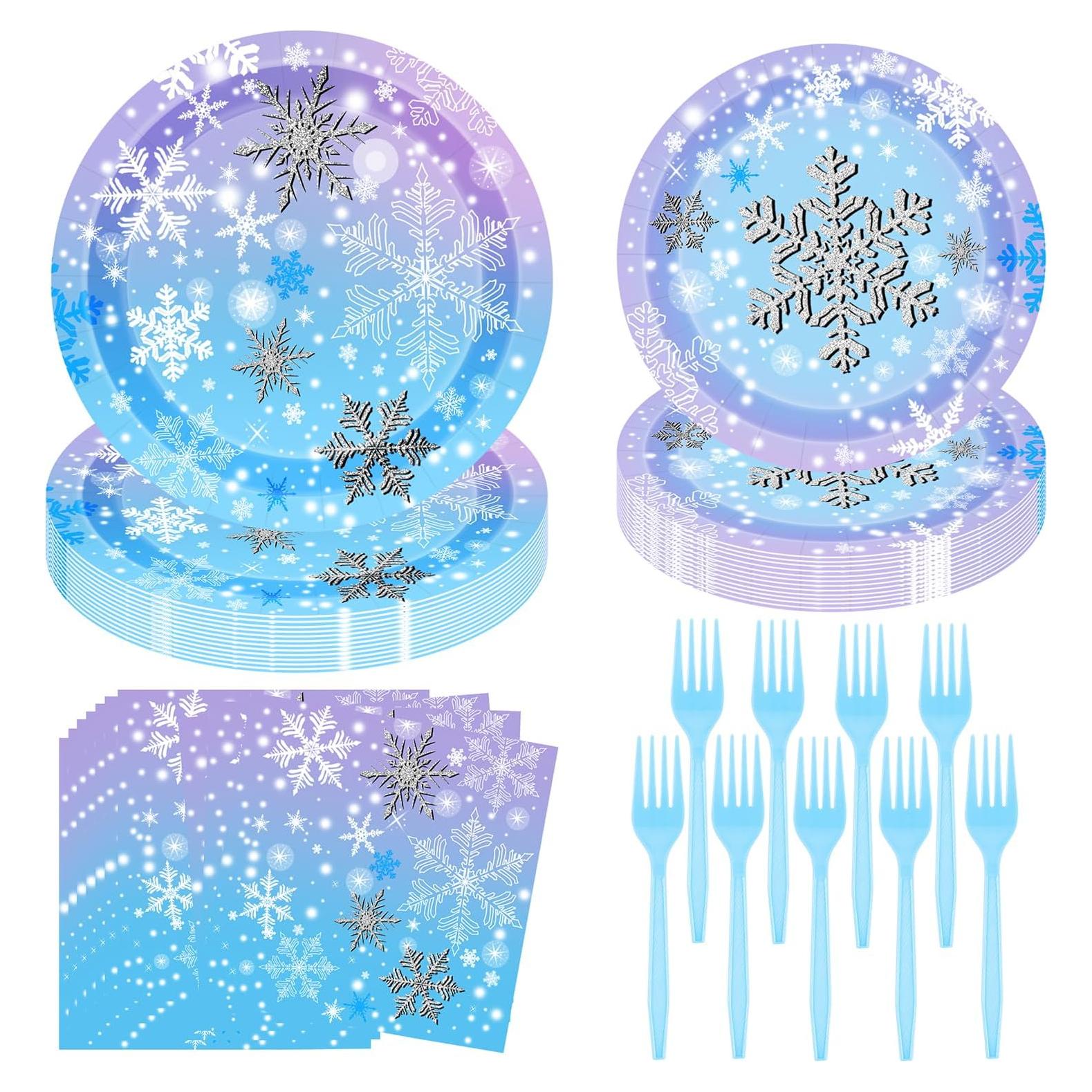 Suministros de Fiesta Copo de Nieve 96 PCS - Platos y Servilletas
