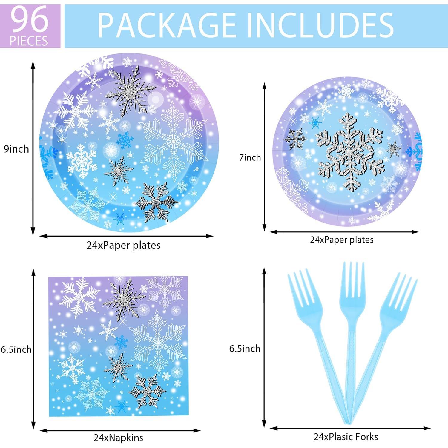 Suministros de Fiesta Copo de Nieve 96 PCS - Platos y Servilletas