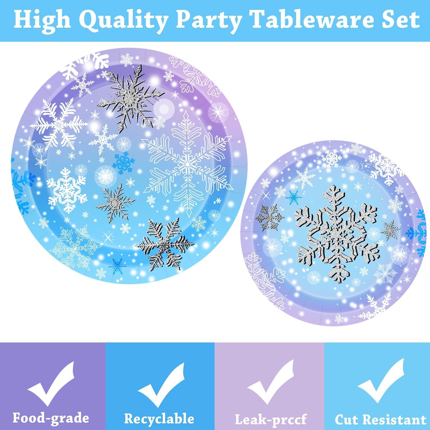Suministros de Fiesta Copo de Nieve 96 PCS - Platos y Servilletas