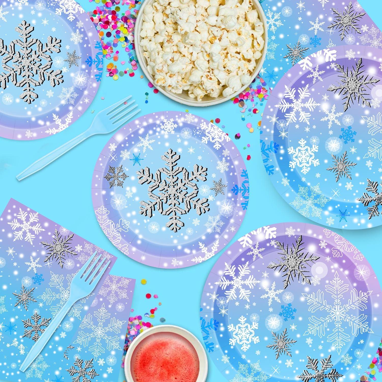 Suministros de Fiesta Copo de Nieve 96 PCS - Platos y Servilletas