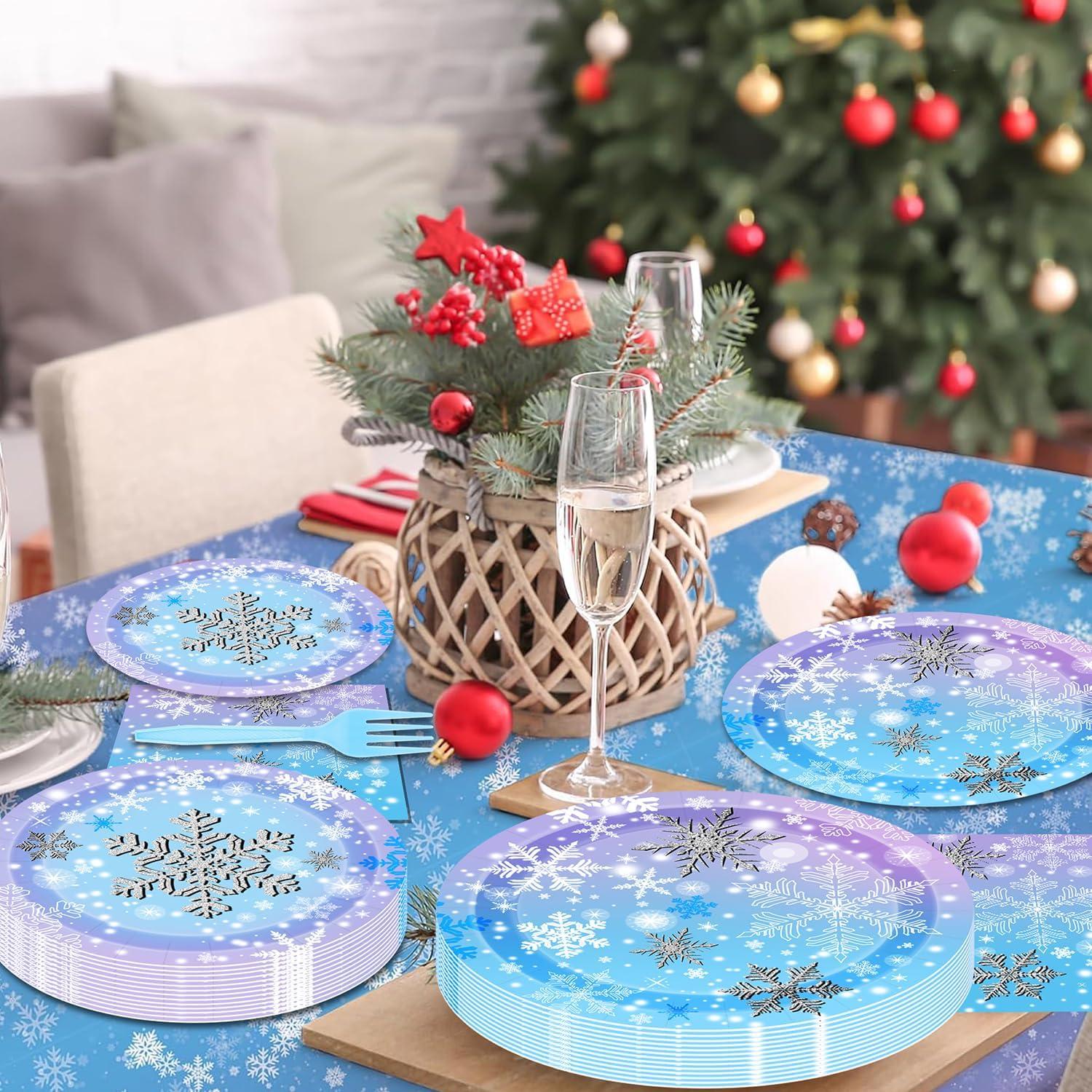 Suministros de Fiesta Copo de Nieve 96 PCS - Platos y Servilletas