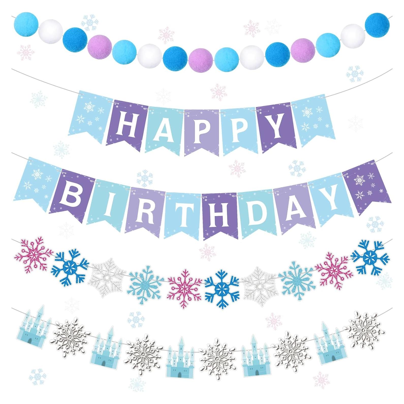 Banderas de Cumpleaños Copo de Nieve Fanfanwin - 5 Piezas
