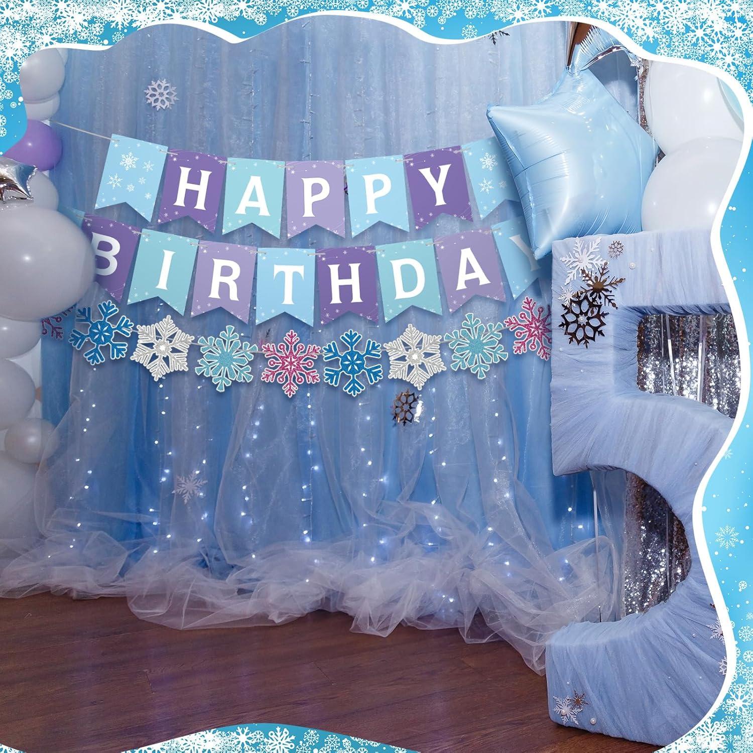 Banderas de Cumpleaños Copo de Nieve Fanfanwin - 5 Piezas