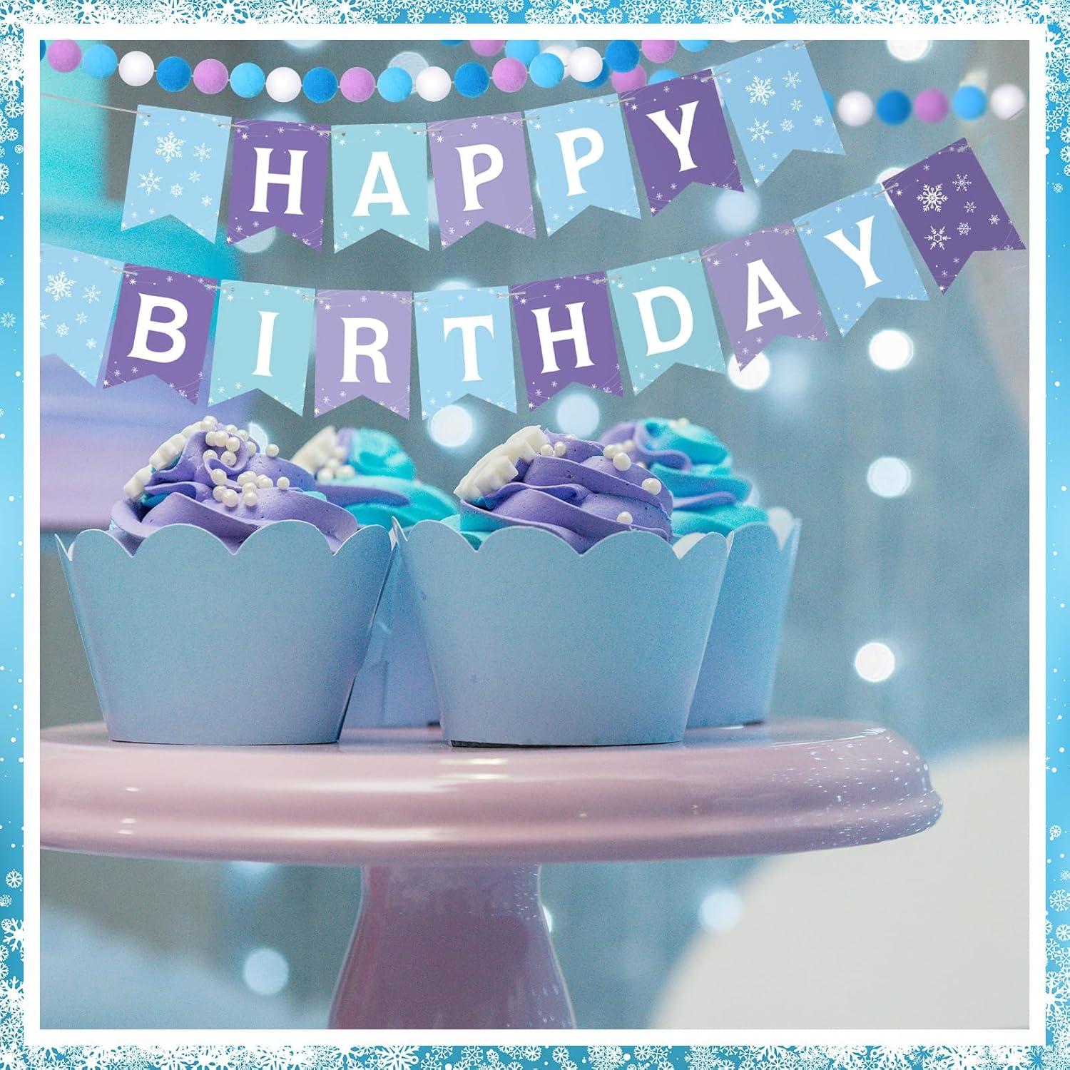 Banderas de Cumpleaños Copo de Nieve Fanfanwin - 5 Piezas