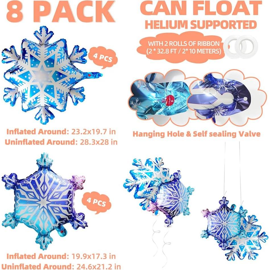 Globos de Copo de Nieve 3D Hokilands - Paquete de 8 Decoración de Fiesta