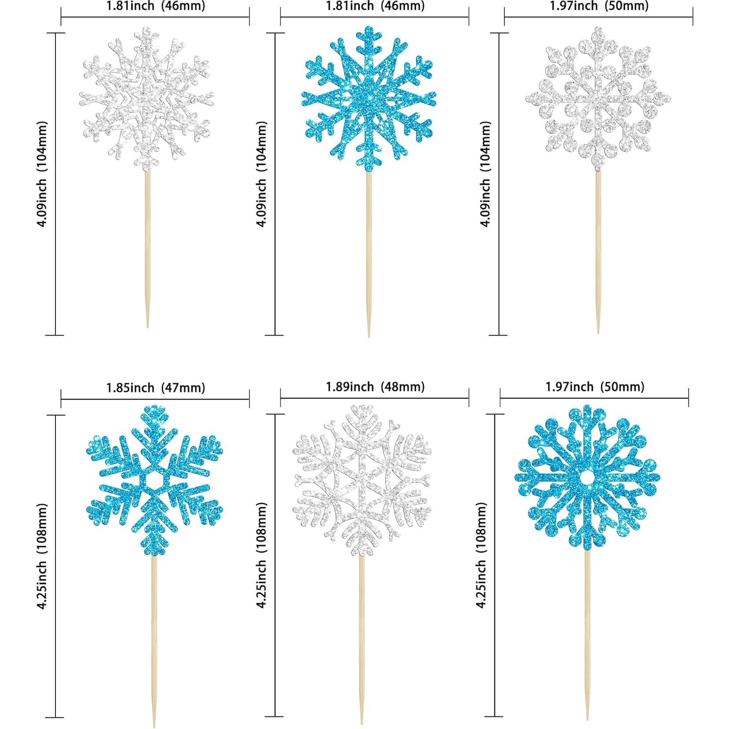 24 Adornos de Cupcake Copo de Nieve Ephlyn Azul Plateado