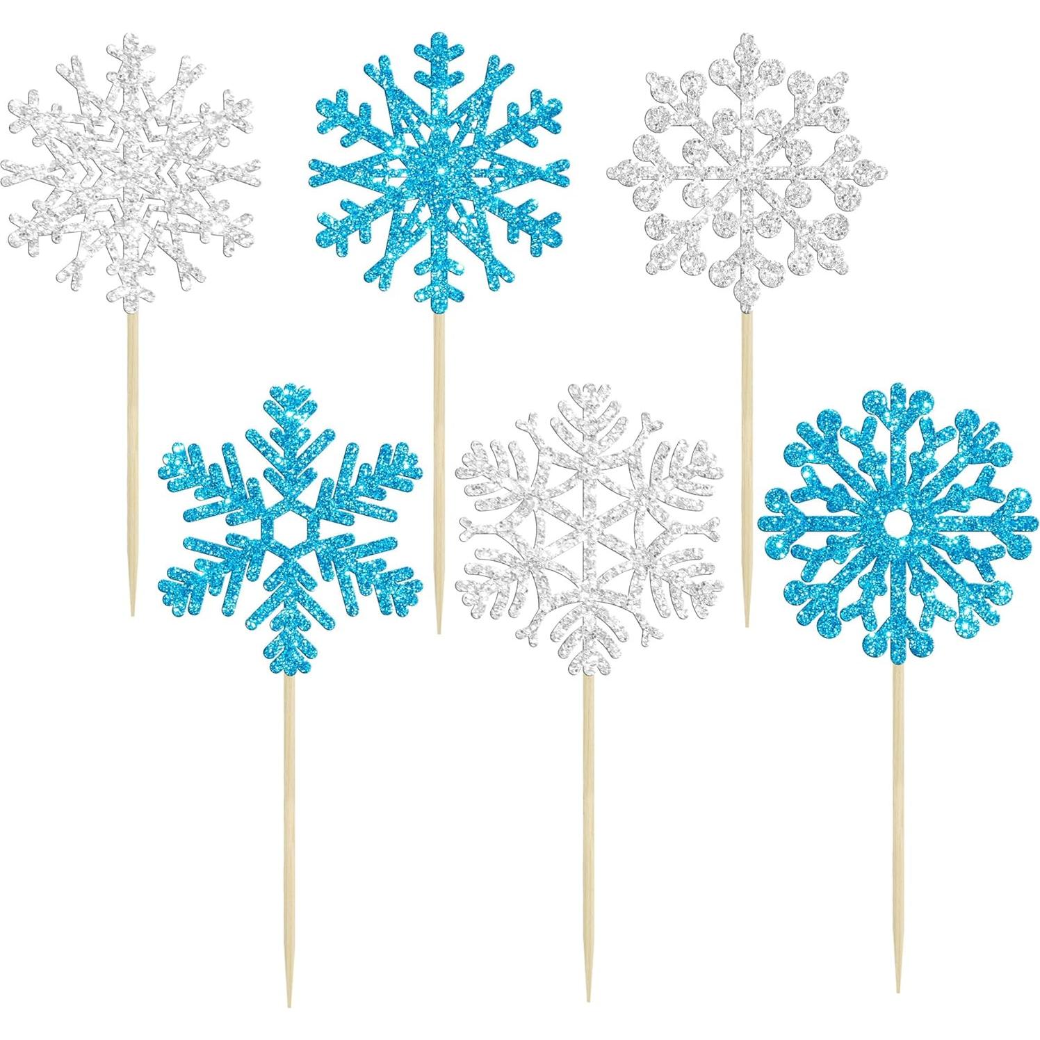 24 Adornos de Cupcake Copo de Nieve Ephlyn Azul Plateado