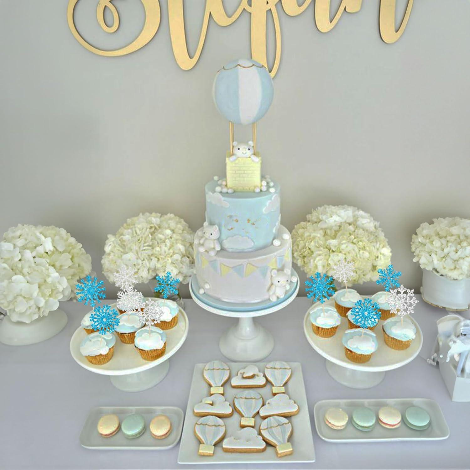24 Adornos de Cupcake Copo de Nieve Ephlyn Azul Plateado