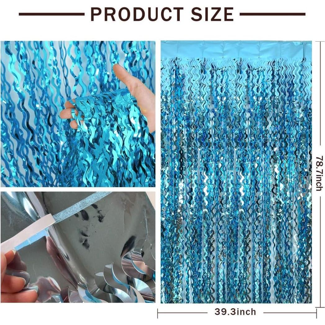 Decoraciones de Fiesta de Streamers Azules AMONE 2 Pzas 1.98x0.97m