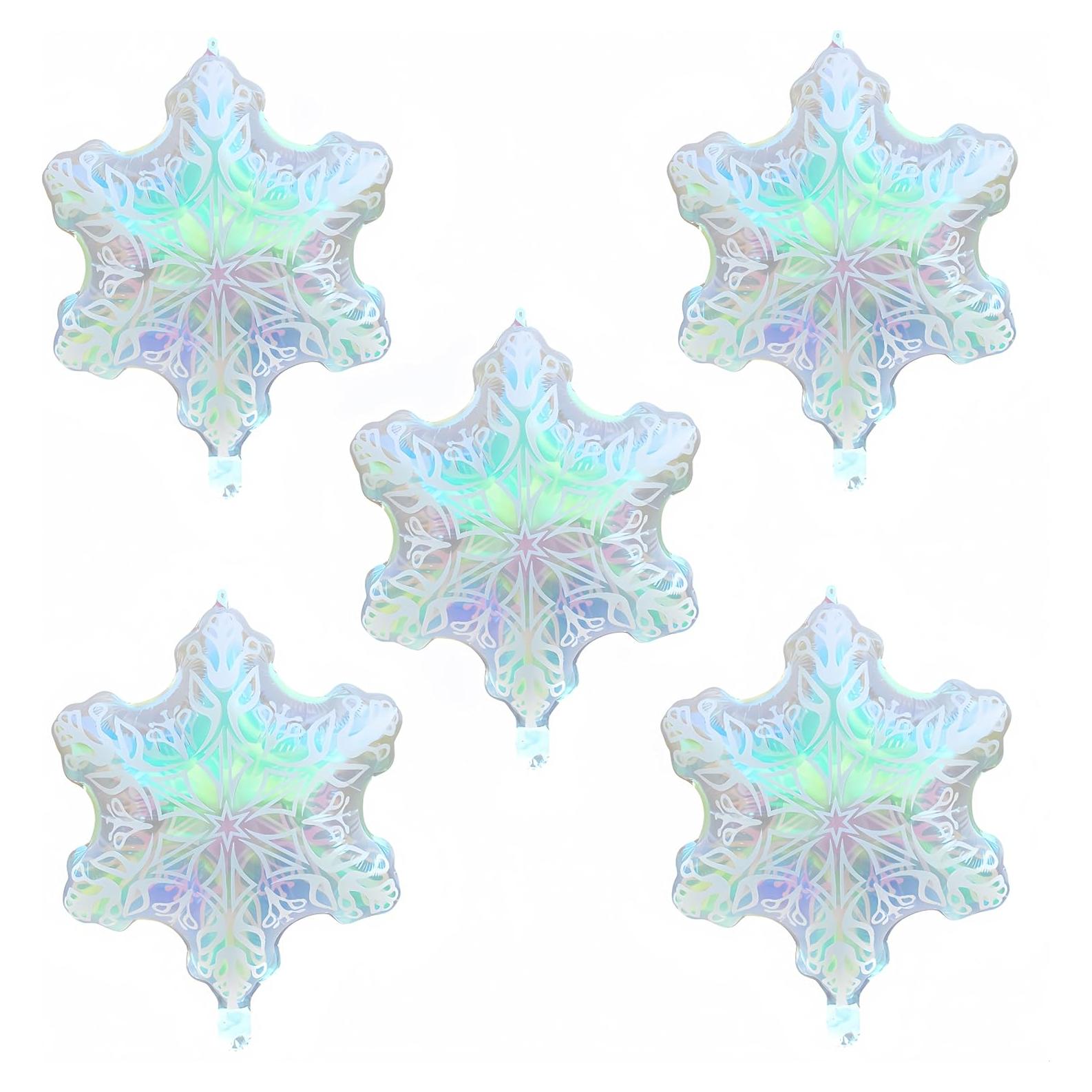 5 Globos Iridiscentes Copos de Nieve 58 cm - Decoración Fiesta