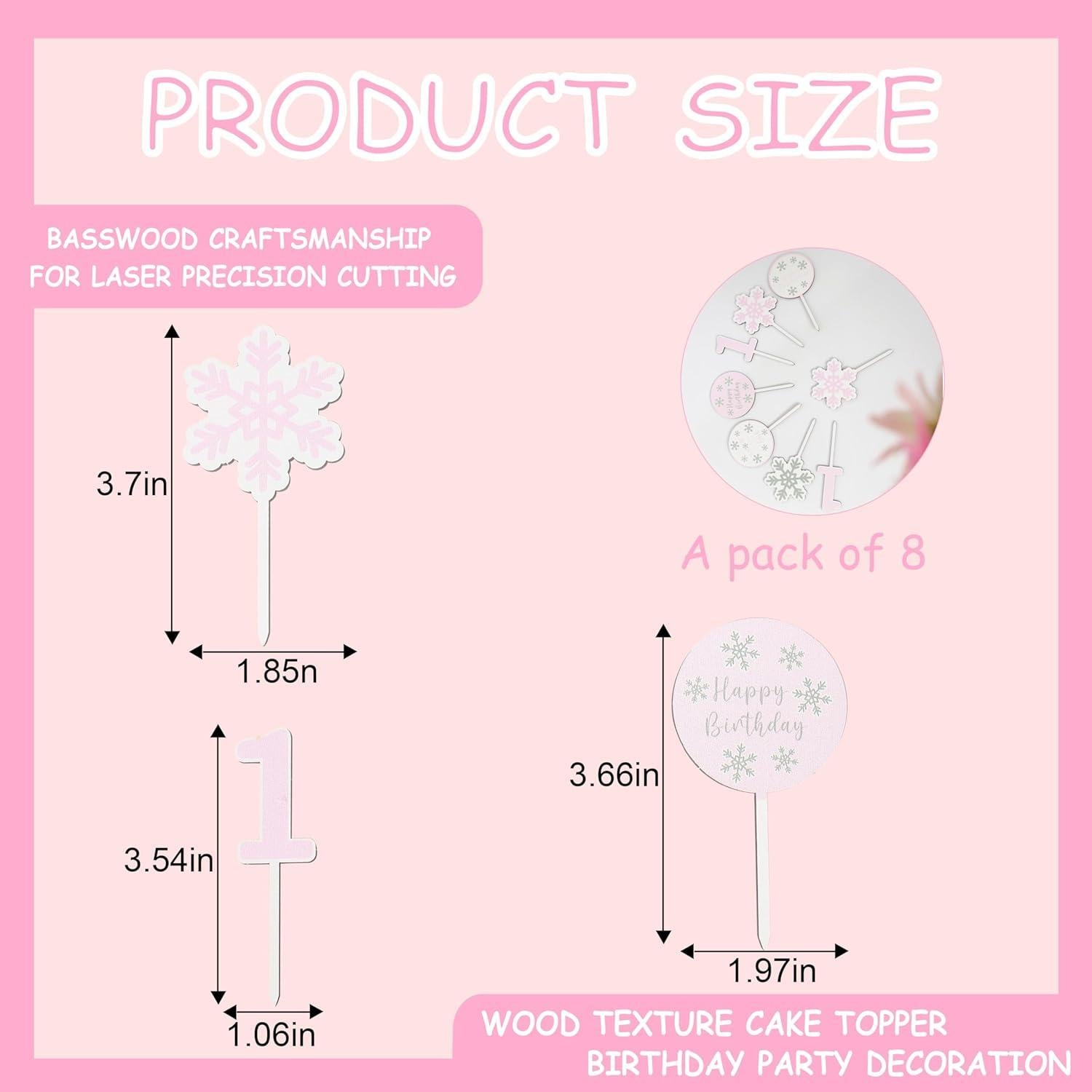 8 Copas de Pastel Copos de Nieve KOJIN para Cumpleaños 1 Año