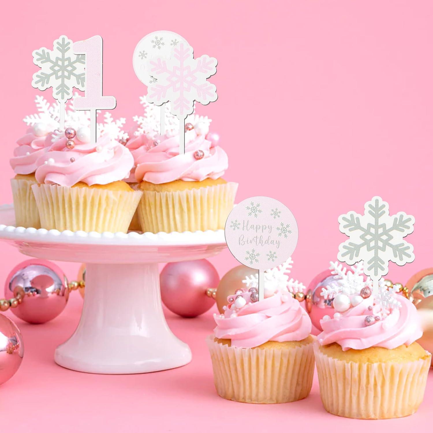 8 Copas de Pastel Copos de Nieve KOJIN para Cumpleaños 1 Año