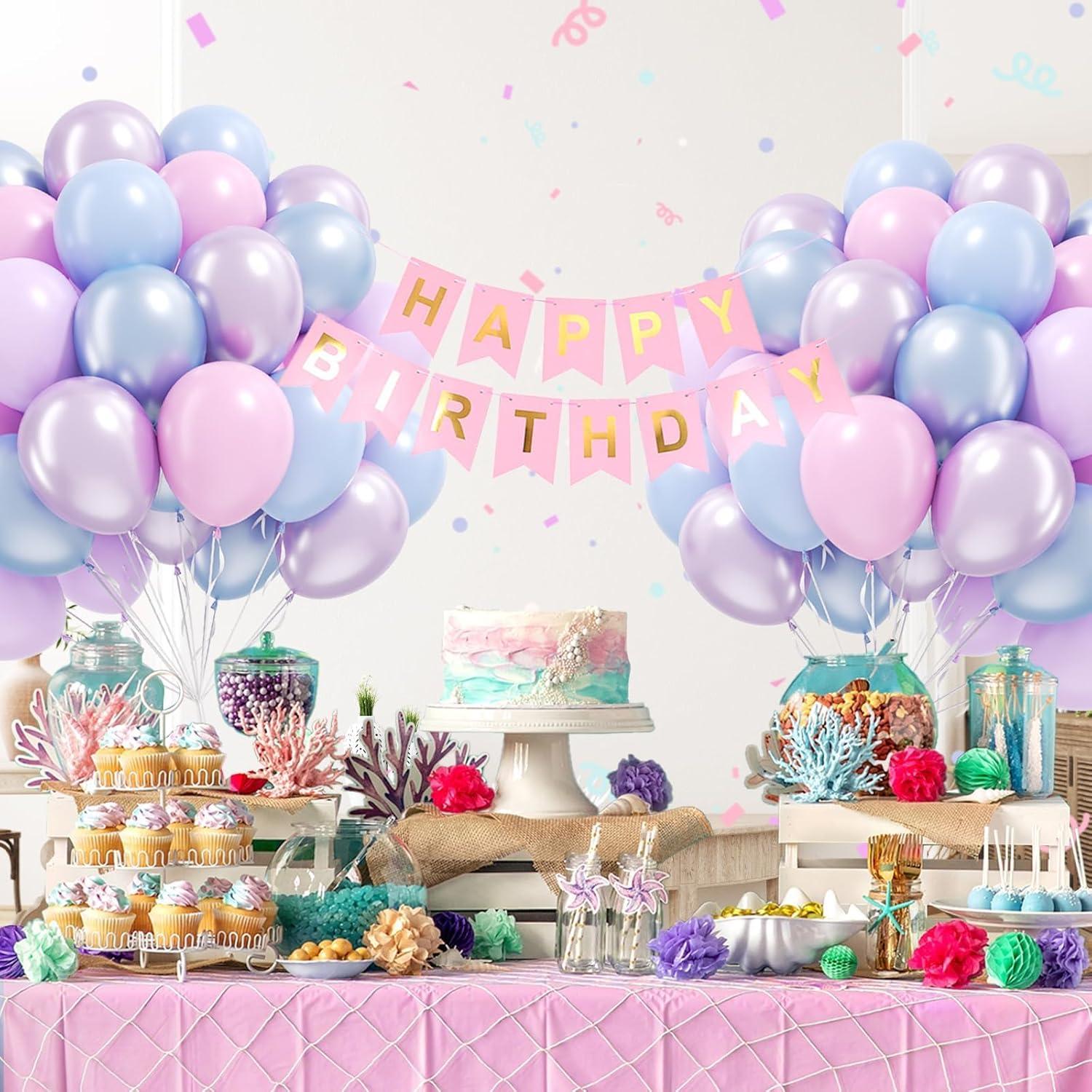 60 Globos de Sirena Rosados y Morados 30cm para Fiesta