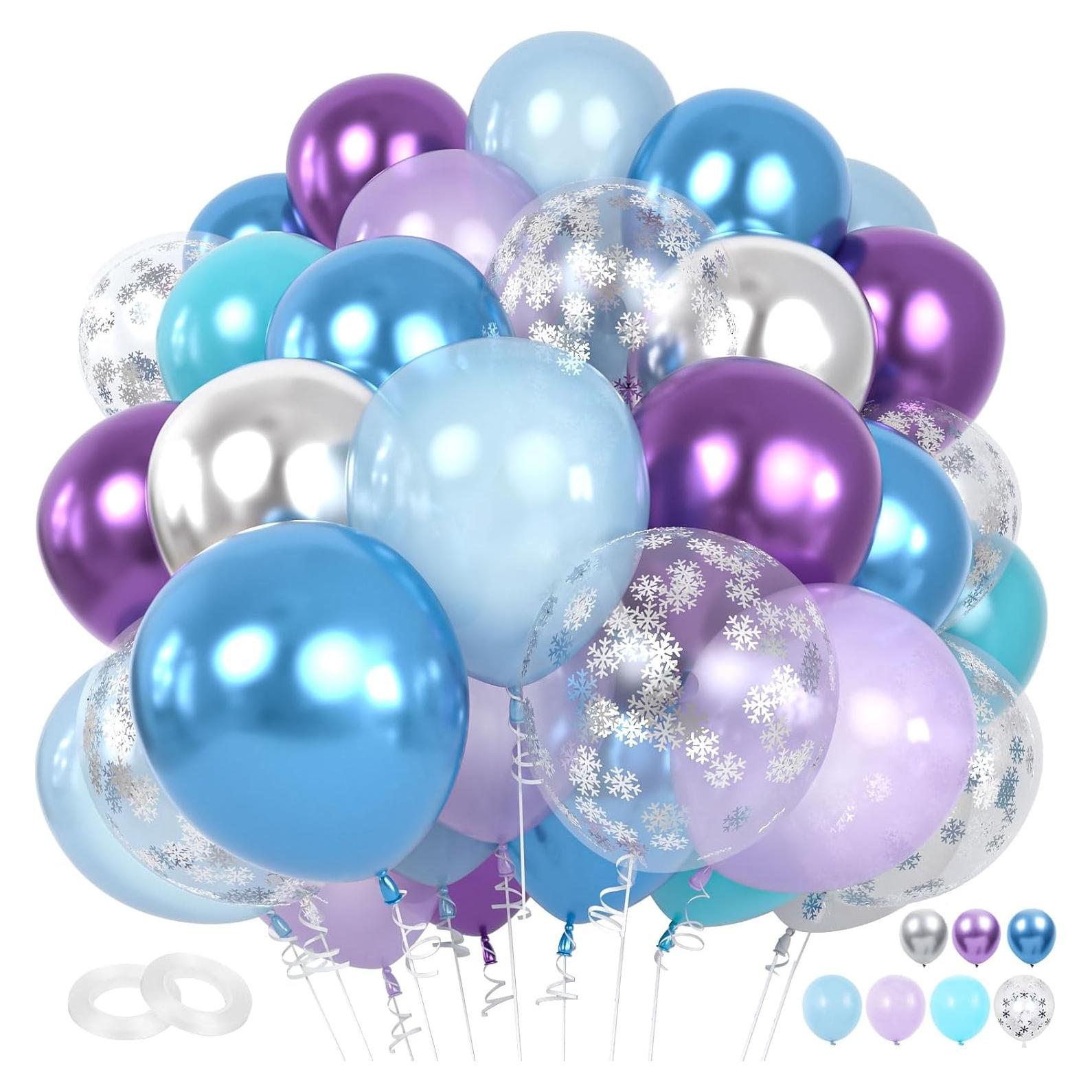 Globos de Láttex Morados y Azules con Confeti - 60 Pcs