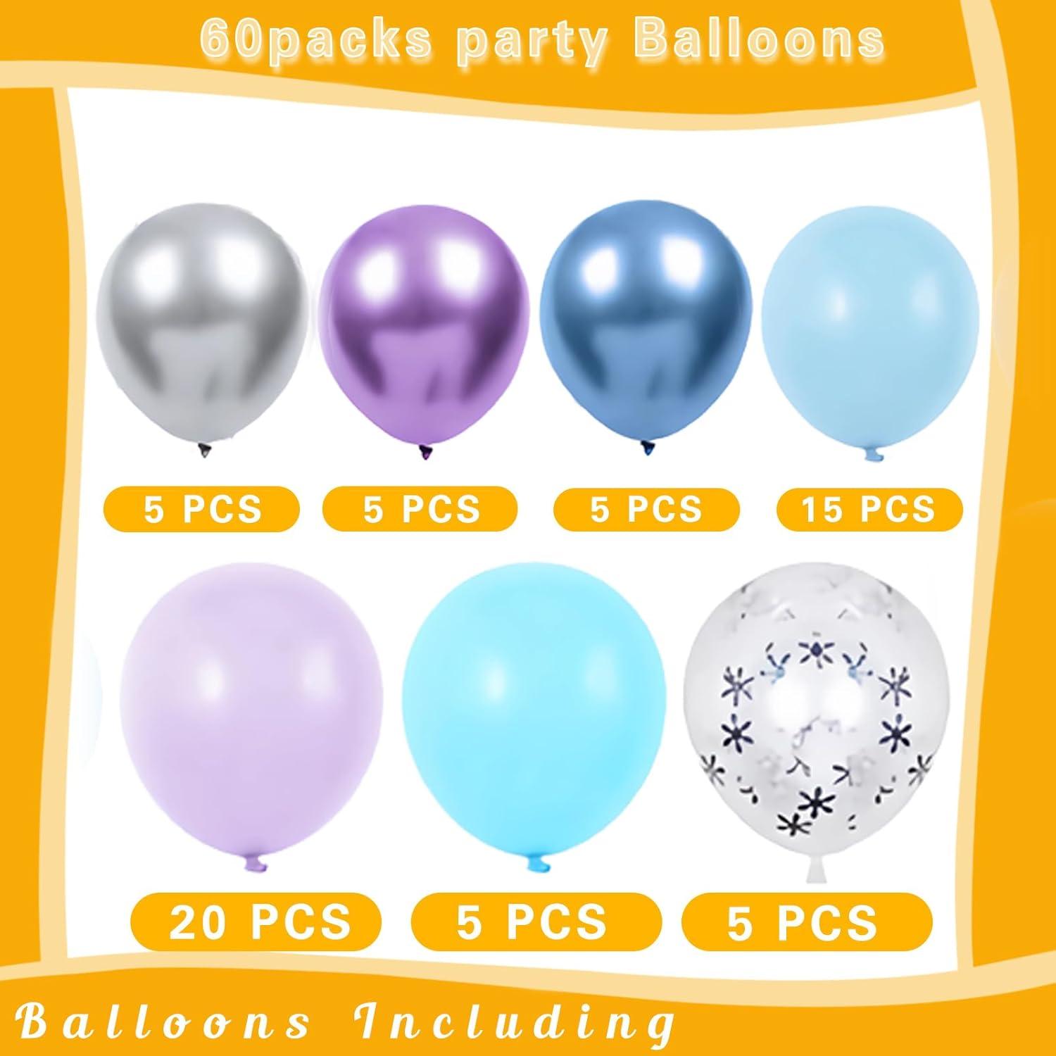 Globos de Láttex Morados y Azules con Confeti - 60 Pcs