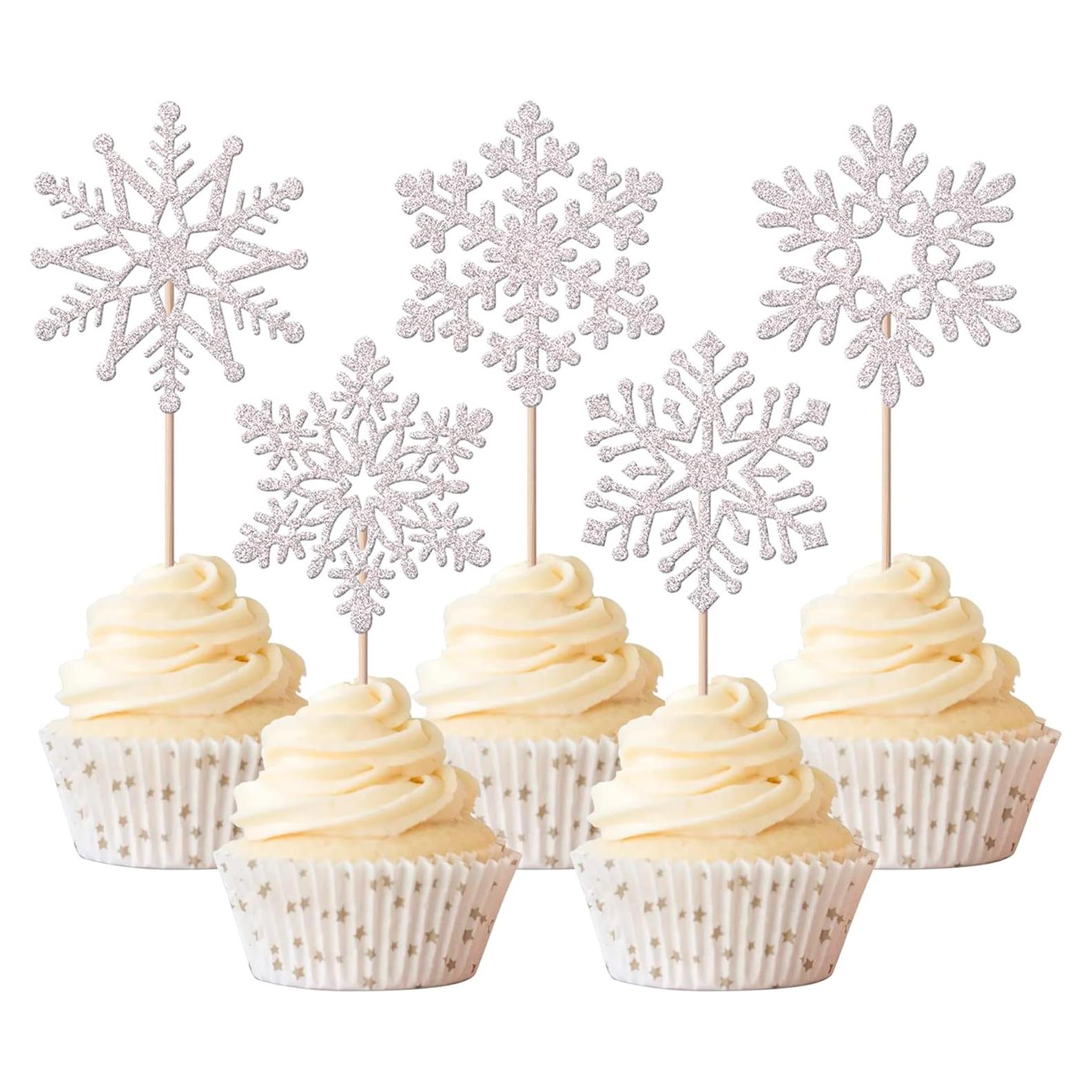 Adornos para Cupcakes Rsstarxi 30 Piezas Copo de Nieve Plateado