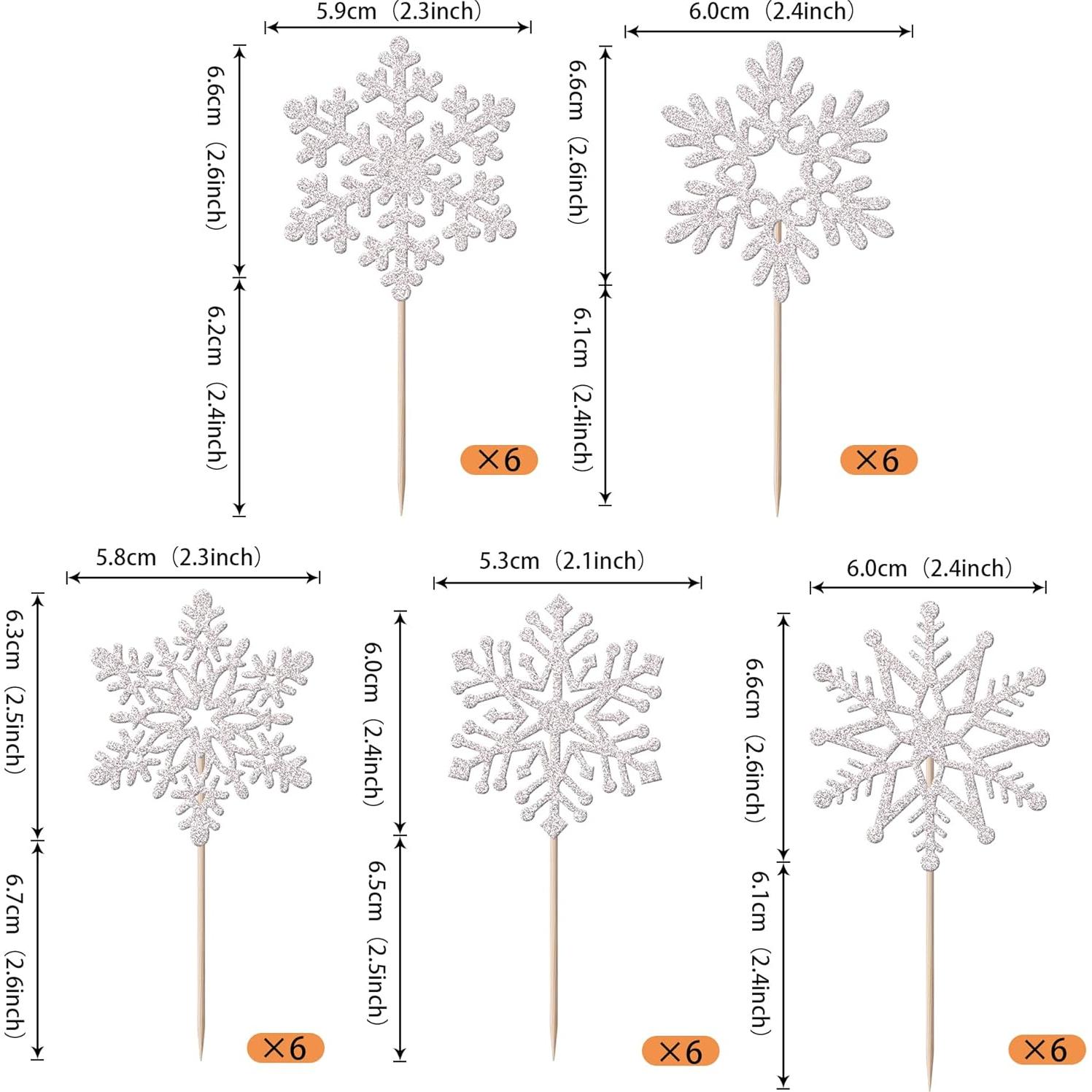 Adornos para Cupcakes Rsstarxi 30 Piezas Copo de Nieve Plateado