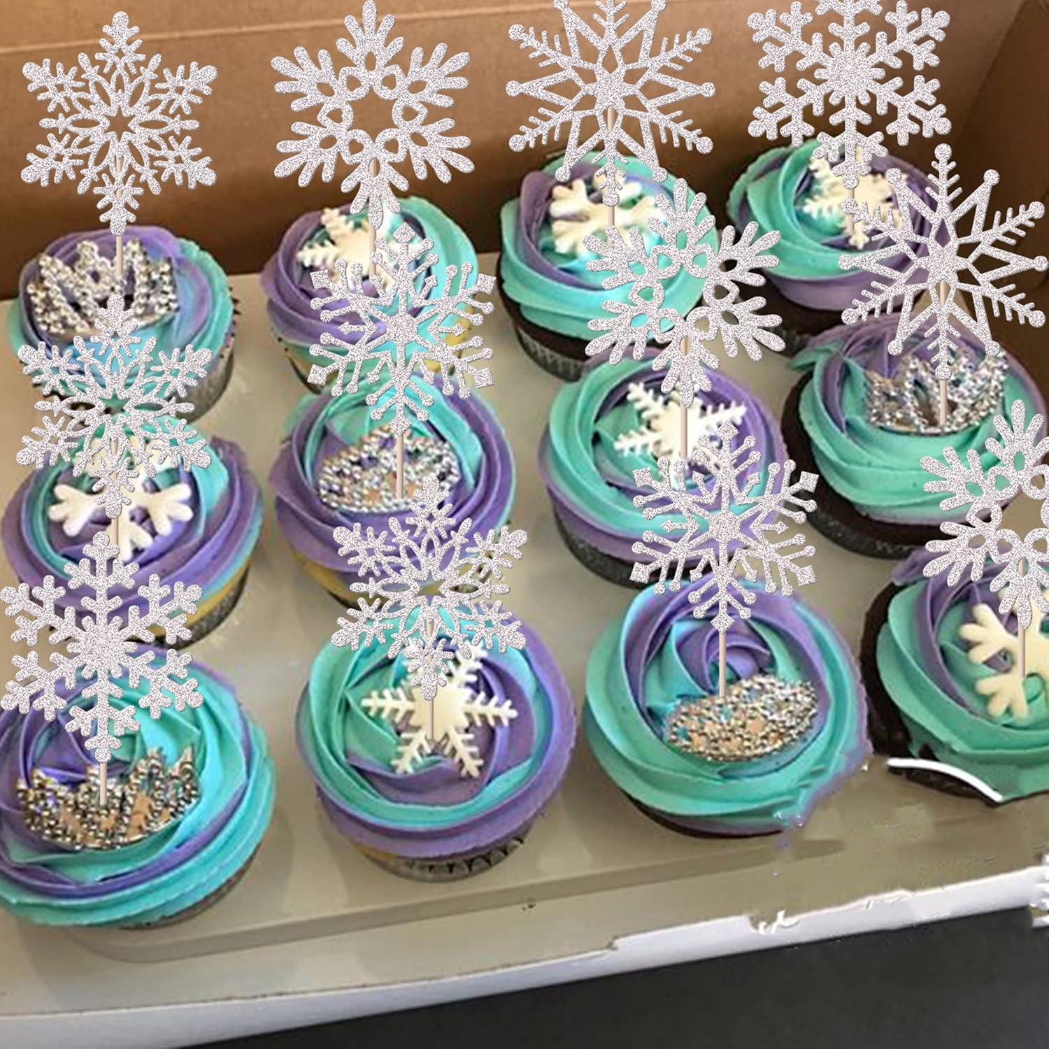 Adornos para Cupcakes Rsstarxi 30 Piezas Copo de Nieve Plateado