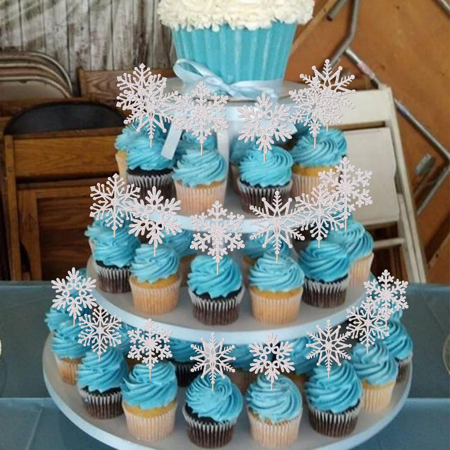 Adornos para Cupcakes Rsstarxi 30 Piezas Copo de Nieve Plateado
