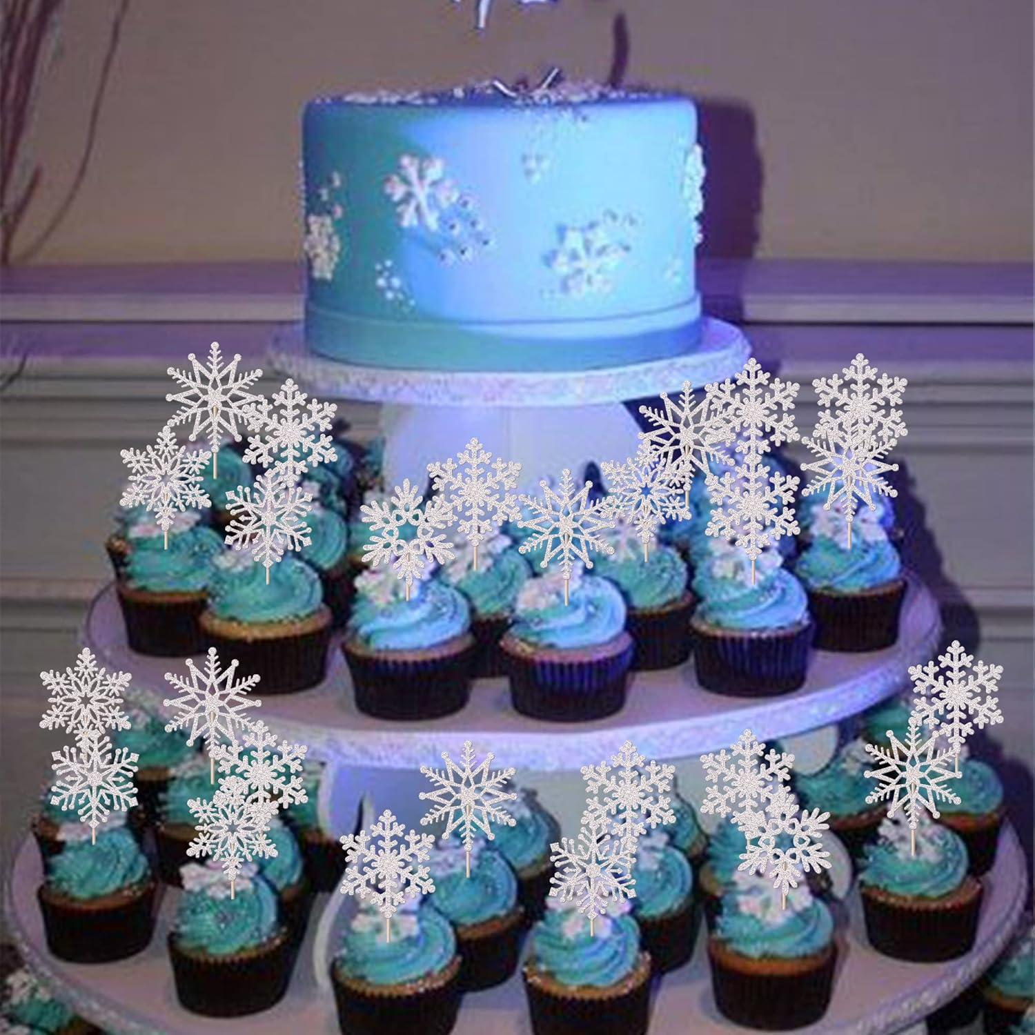 Adornos para Cupcakes Rsstarxi 30 Piezas Copo de Nieve Plateado