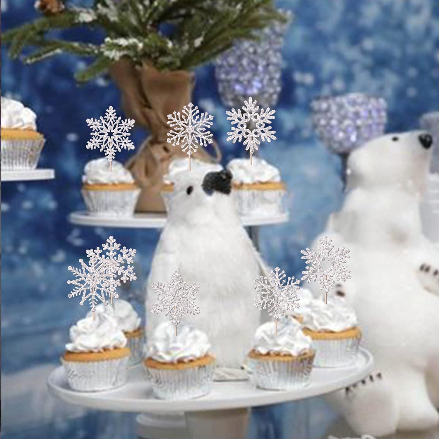 Adornos para Cupcakes Rsstarxi 30 Piezas Copo de Nieve Plateado