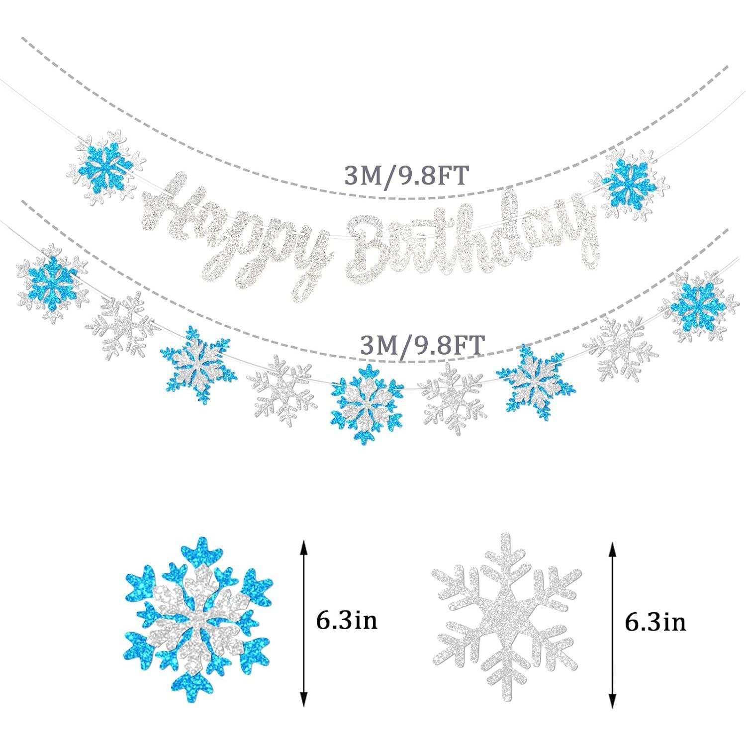 Banner de Cumpleaños Congelado FHGG - Copos de Nieve Azul y Blanco