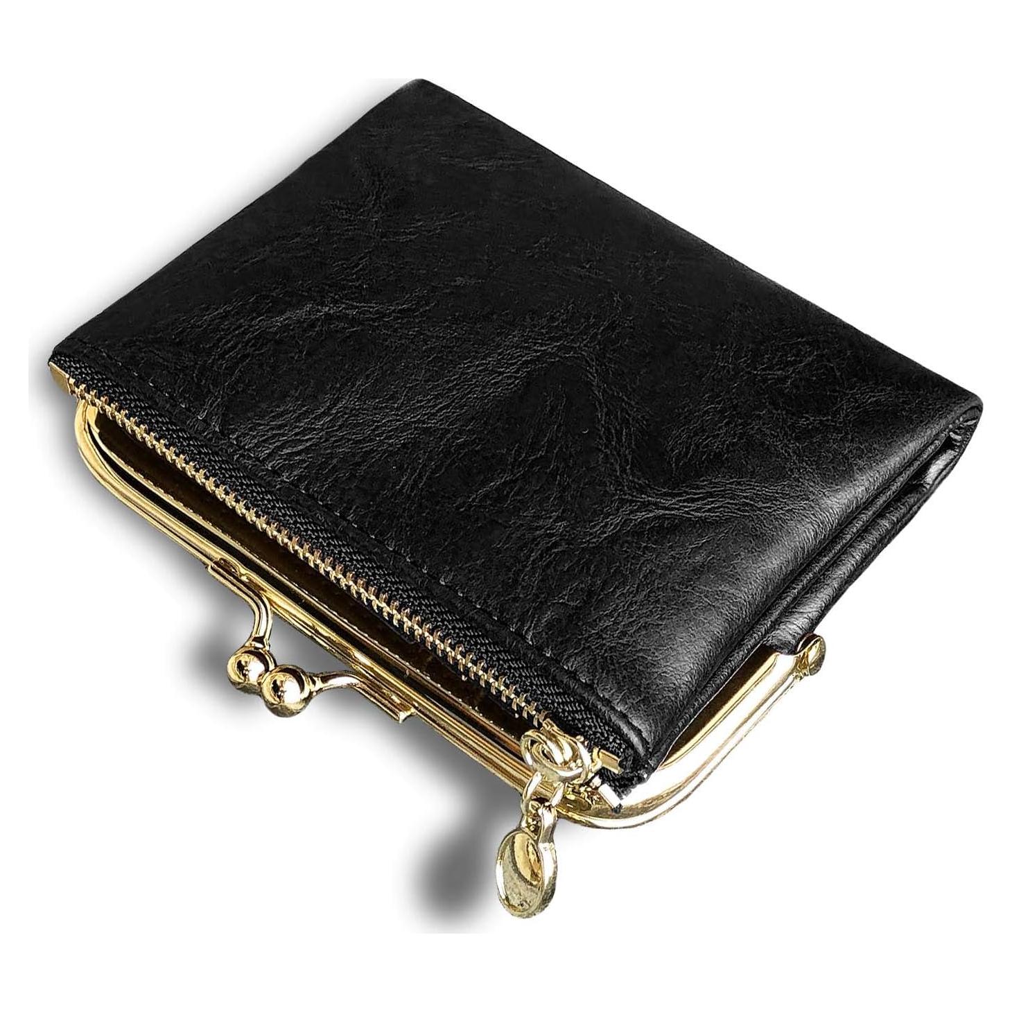 Billetera Bifold Pequeña AOXONEL para Mujeres RFID Cuero Negro