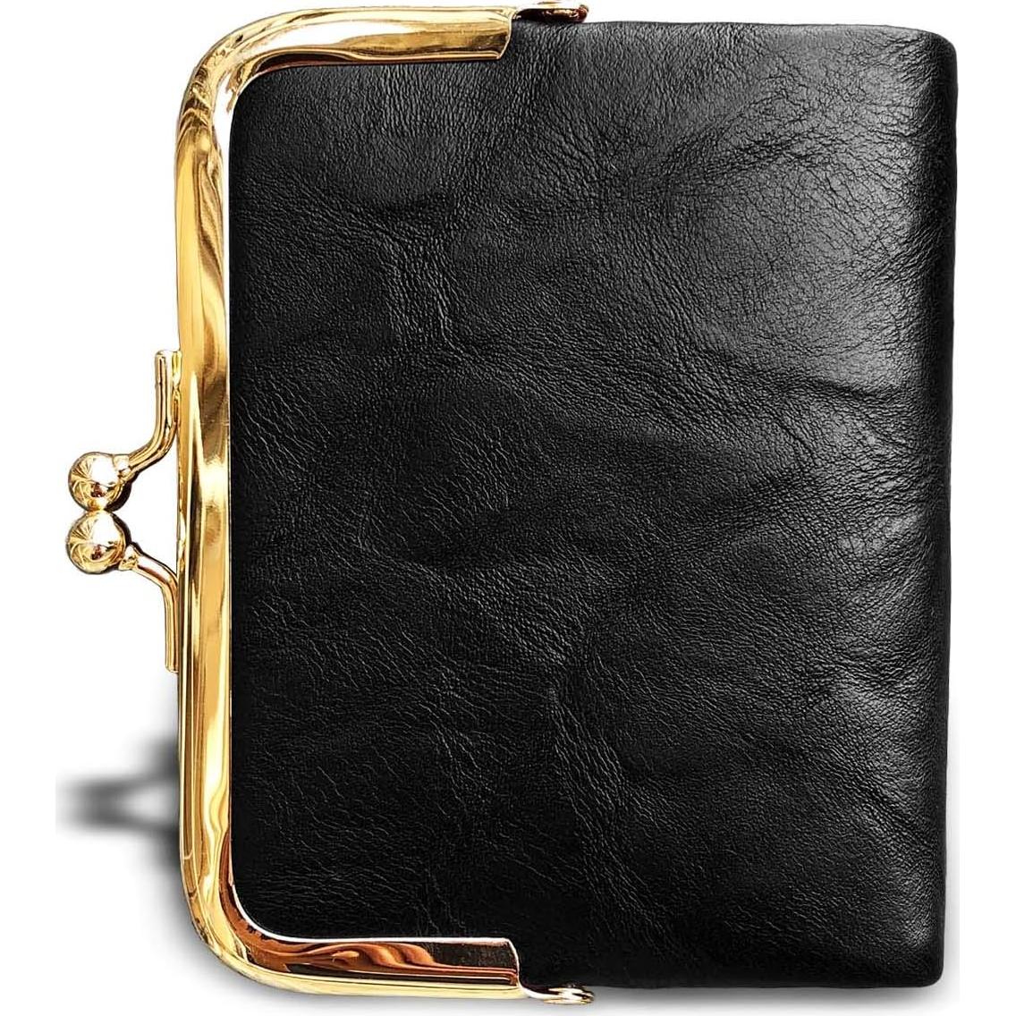 Billetera Bifold Pequeña AOXONEL para Mujeres RFID Cuero Negro